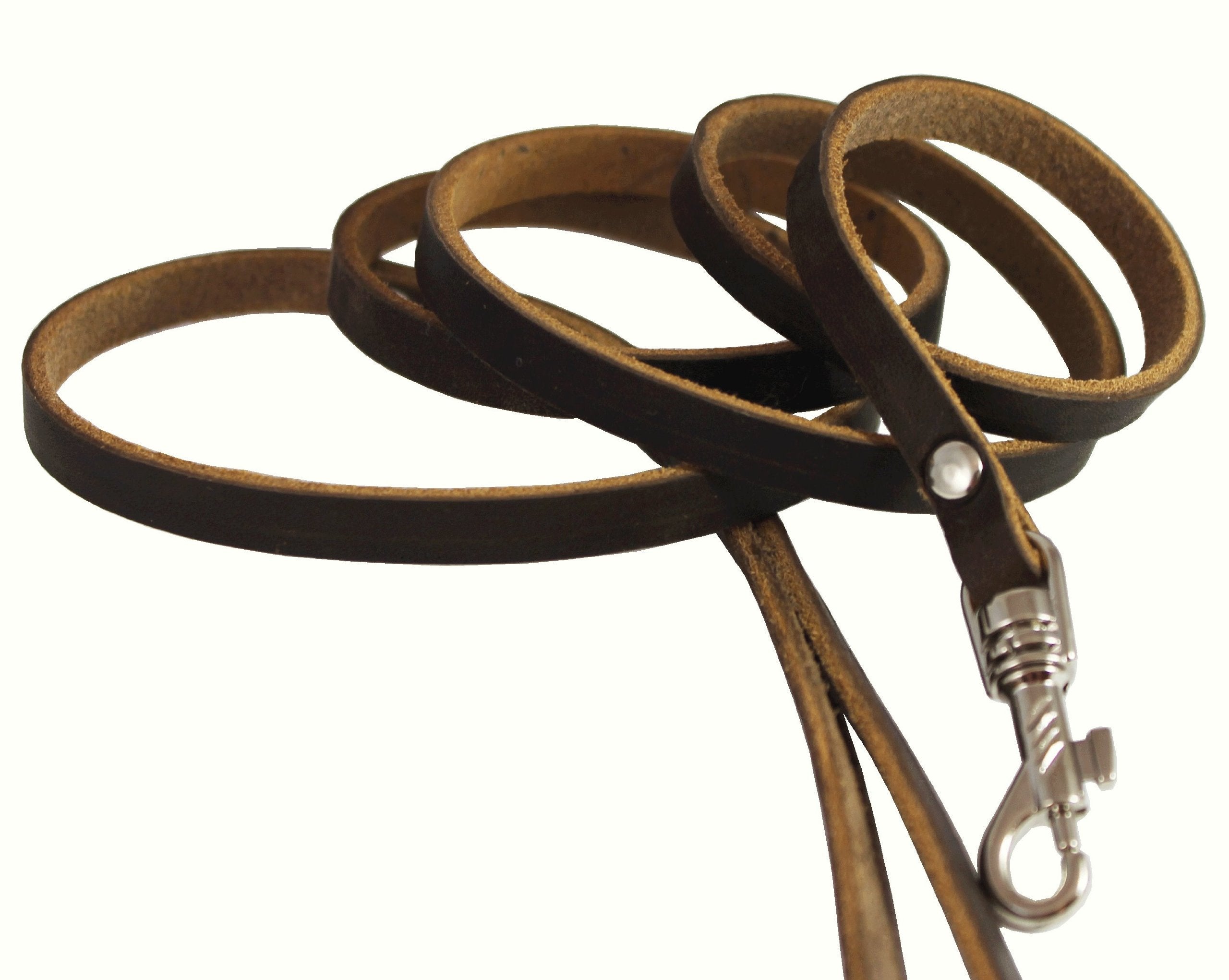 Genuine Leather Classic Dog Leash, 4' Long, 3/8' Wide, Puppies, Xsmall Breeds