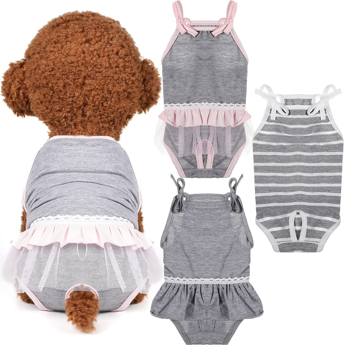 3 Pieces Reusable Dog Diapers Female Dog Period Diapers Washable Puppy Sanitary Panties With Adjustable Suspender Pet Underwear Jumpsuits For Female Doggy Doggie Puppy(M)