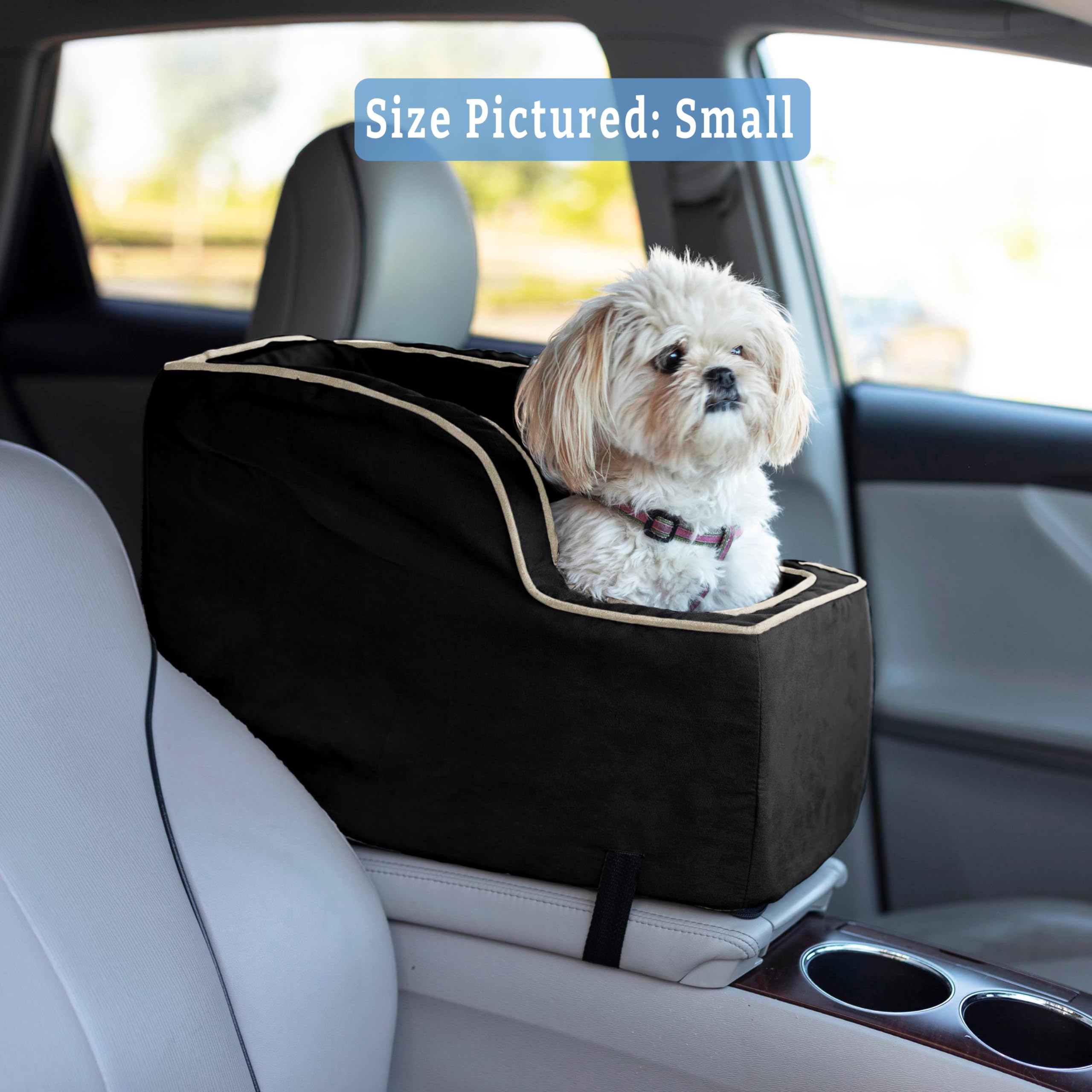 Snoozer Small High Back Console Dog Car Seat Travel Dog Bed Carrier For Dogs Up To 7Lbs, Provides Safe Pet Travel With Dog Car Seat Belt Harness Strap, Removable Machine Washable Black Cover