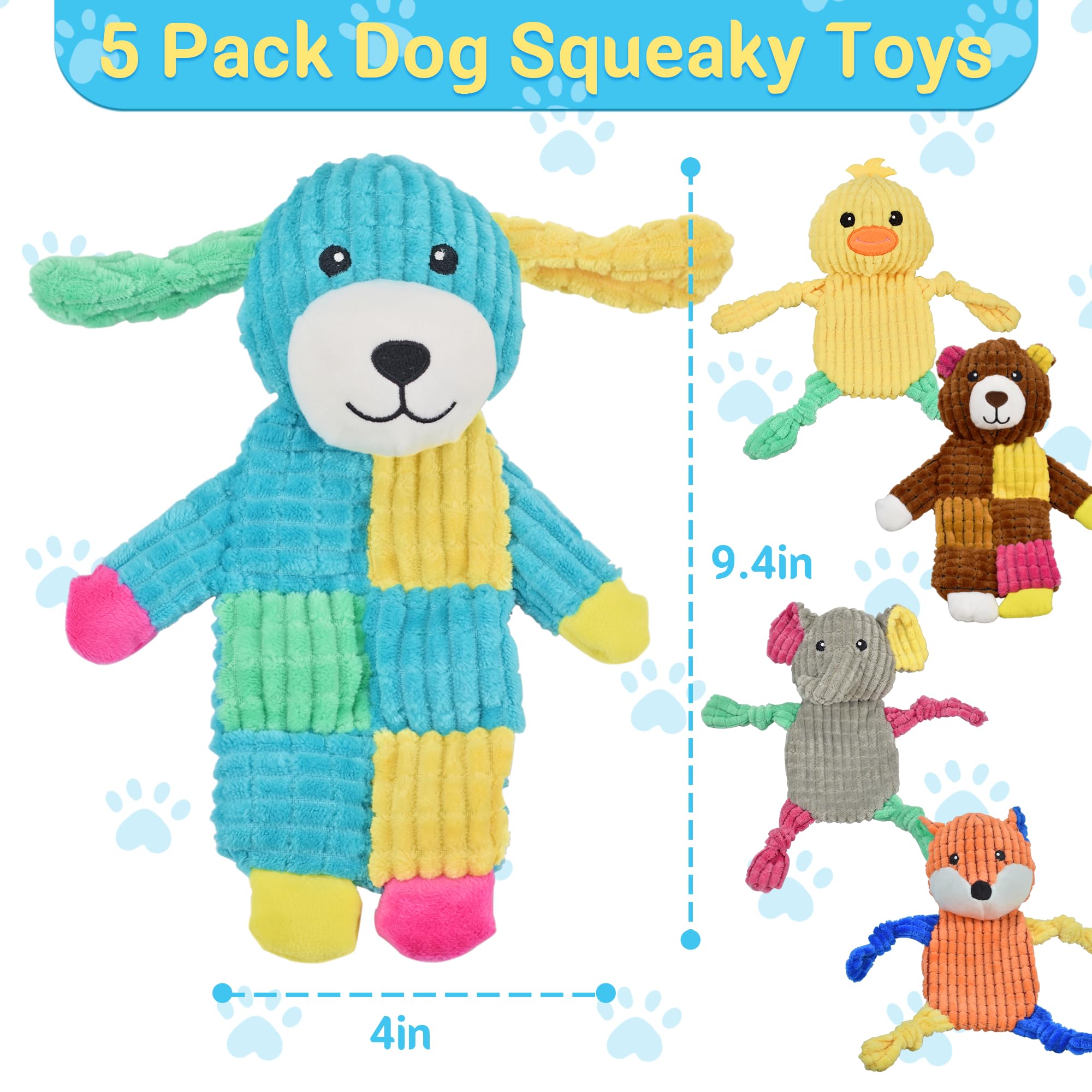 Lechong 5Pcs Squeaky And Crinkle Dog Toys For Large, Medium, And Small Dogs - Puppy Toys To Keep Them Busy - Great Value Bundle