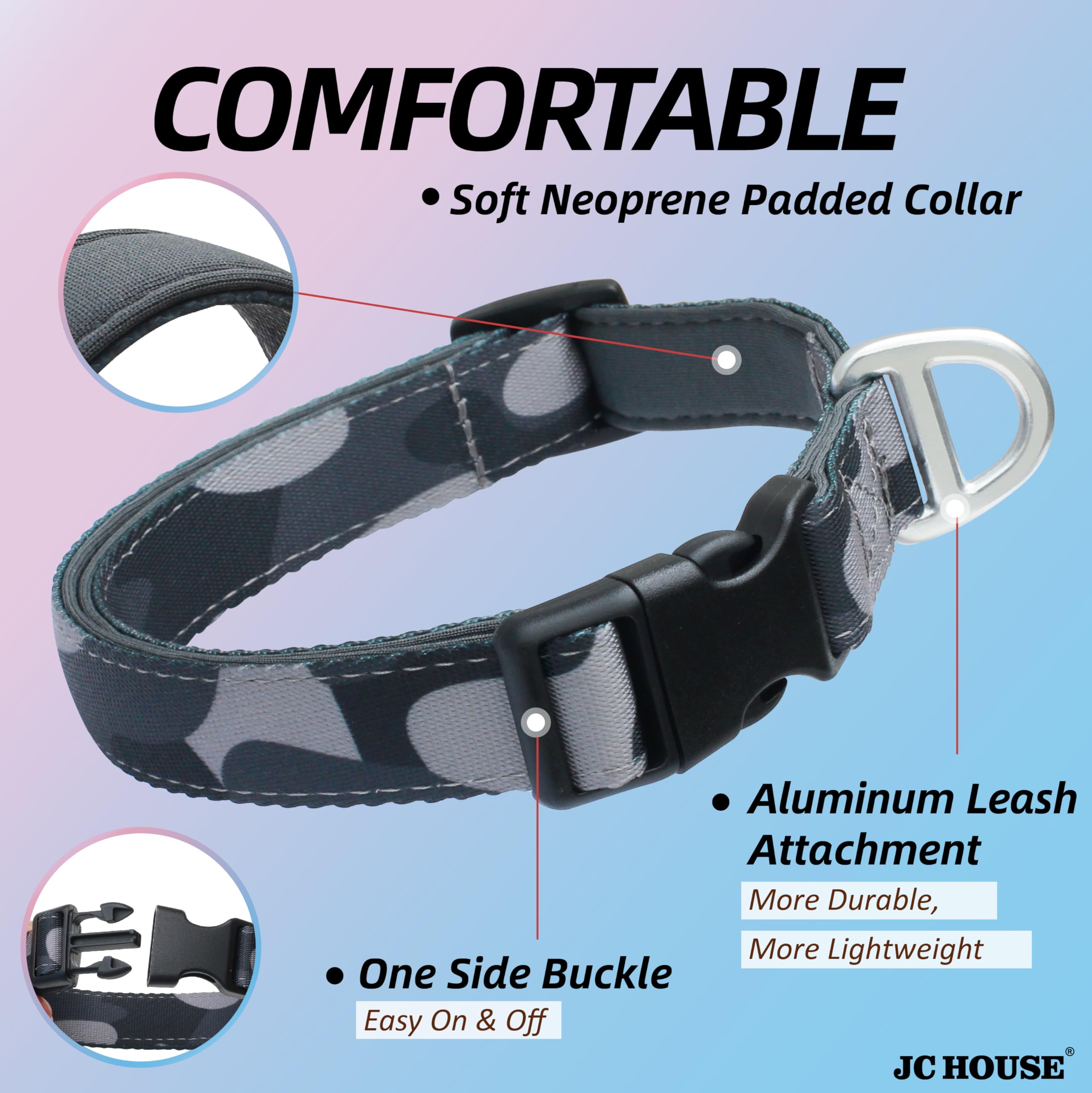 Jc House Soft Padded Dog Collar, Neck 9-14, Adjustable Heavy Duty Collar With 3M Reflective Logo For Small Dogs, Camo Dark Gray,