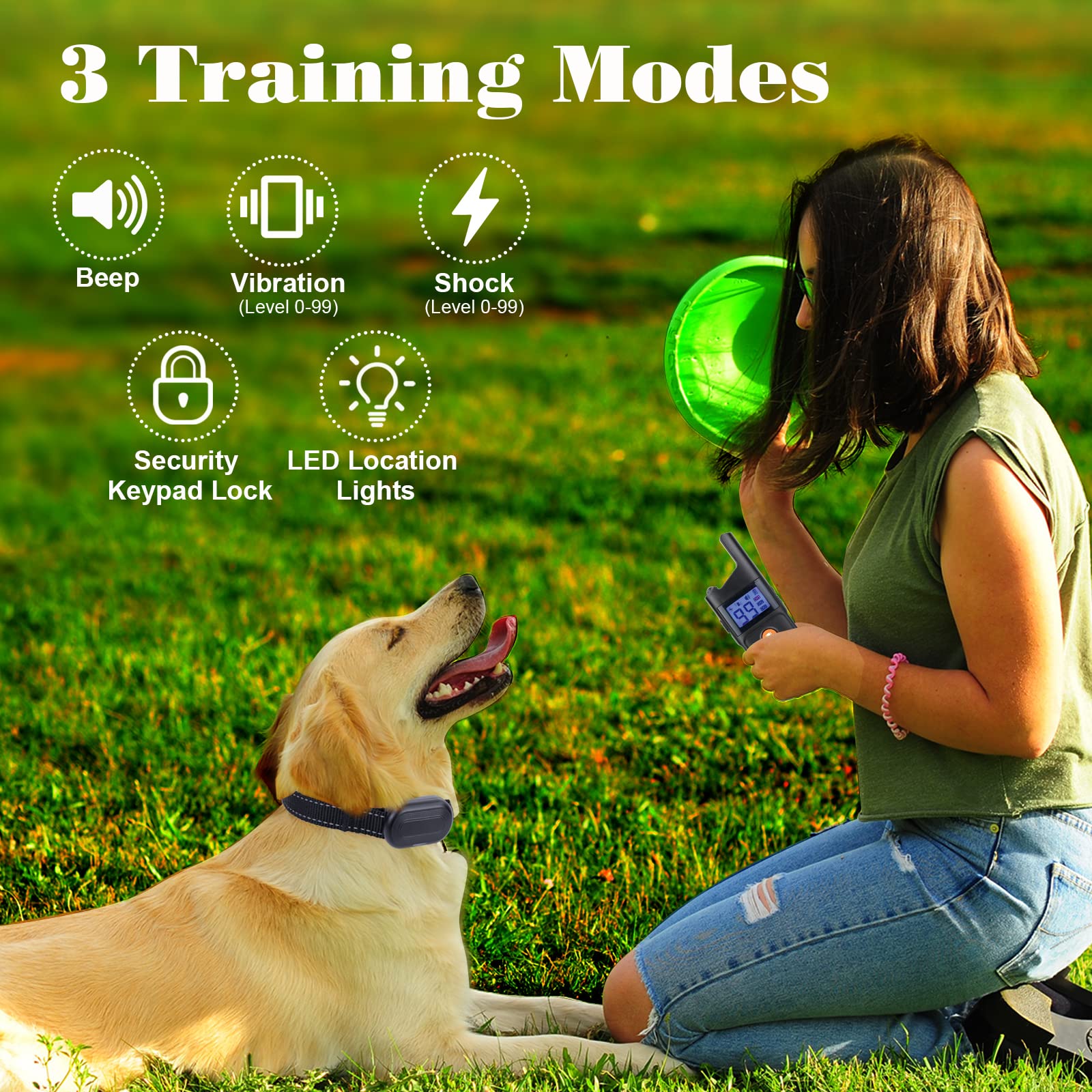 USCAMEL Dog Training Shock Collar with Remote 984 FT, 3 Modes-Shock,Vibration, Beep, Rechargeable Waterproof Electric Correction
