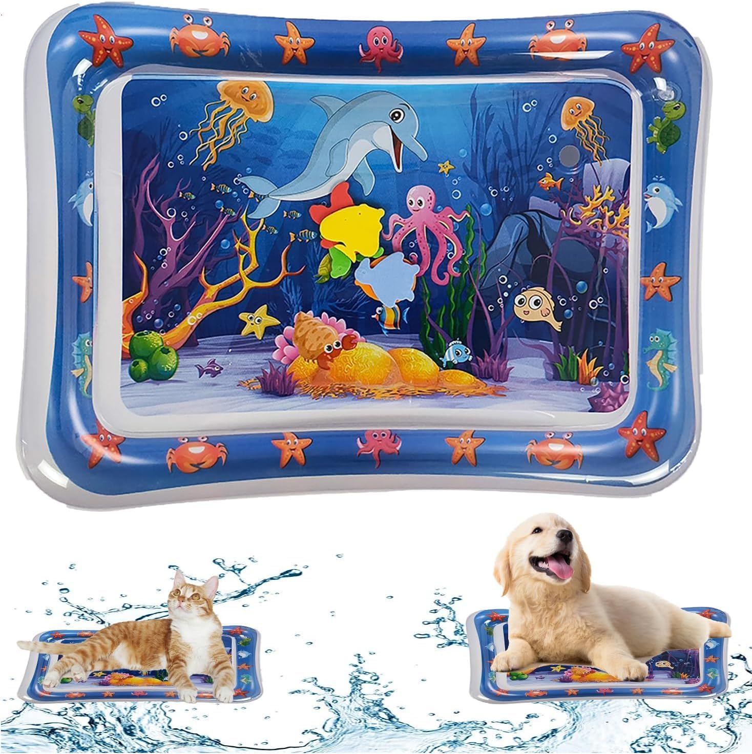 Interactive Water Play Mat For Cats & Dogs, Cooling NonSlip Pet Playmat With Cartoon Design, Portable Sensory Toy For Kittens, 