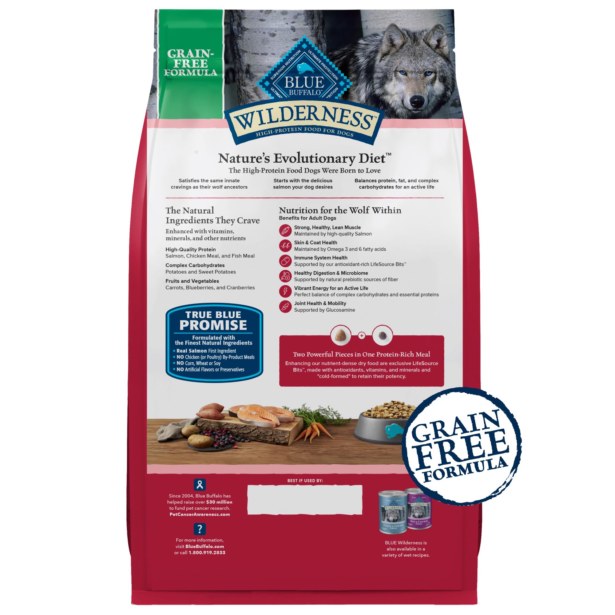 Blue Buffalo Wilderness Adult High-Protein Dry Dog Food with Real Salmon, Grain-Free, Made in the USA with Natural Ingredients,
