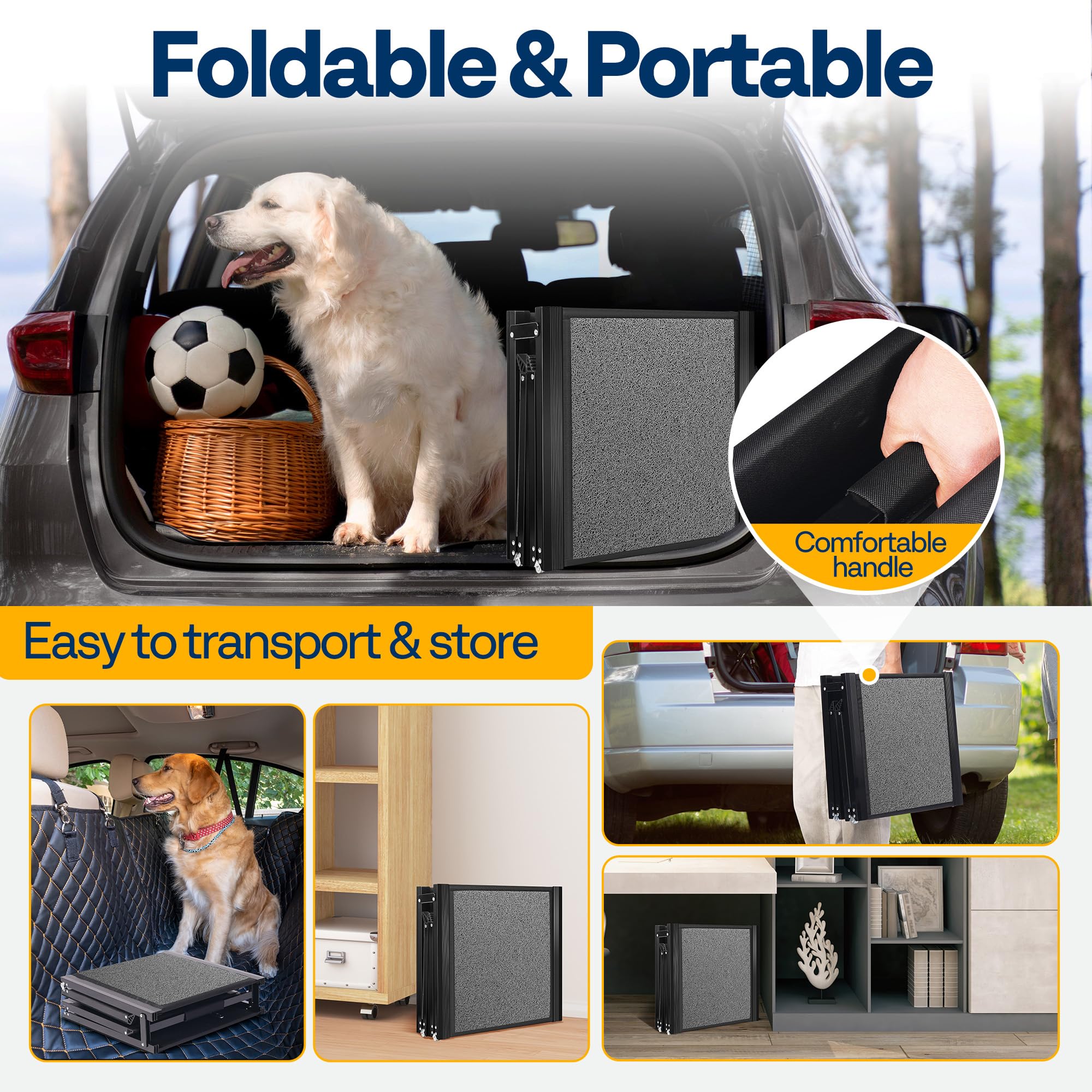 Vivohome Dog Ramp For Car, Stairs, 71'' X 20'' Extra Long & Wide Folding Dog Ramp With Anti-Slip Soft Surface For Medium Or Larg