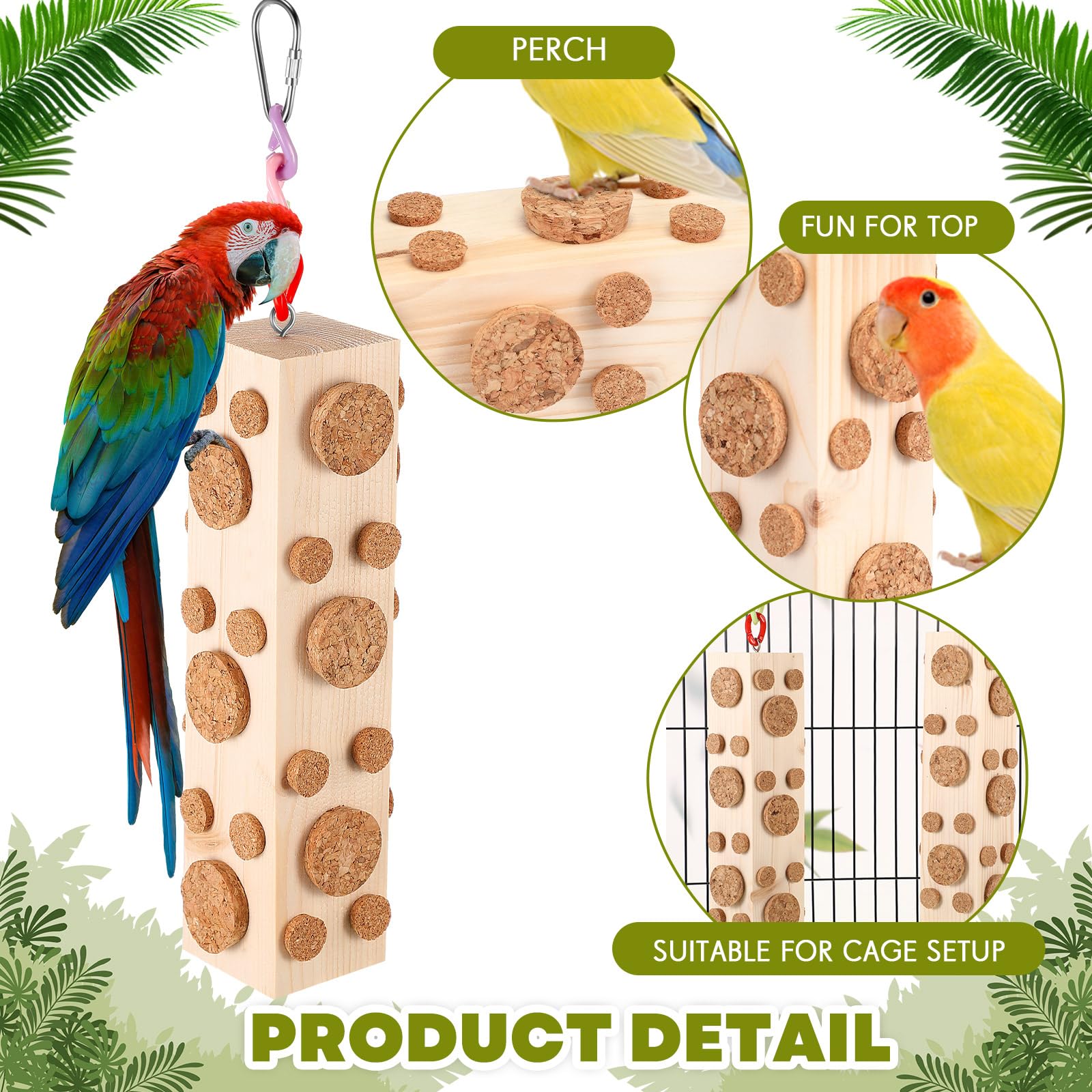 Skyygemm 2 Pcs Bird Chew Toys Hanging Foraging Toys For Birds Parrot Cork Stopper Toys Cage Woodpecker Feeding Toy For Macaws, S