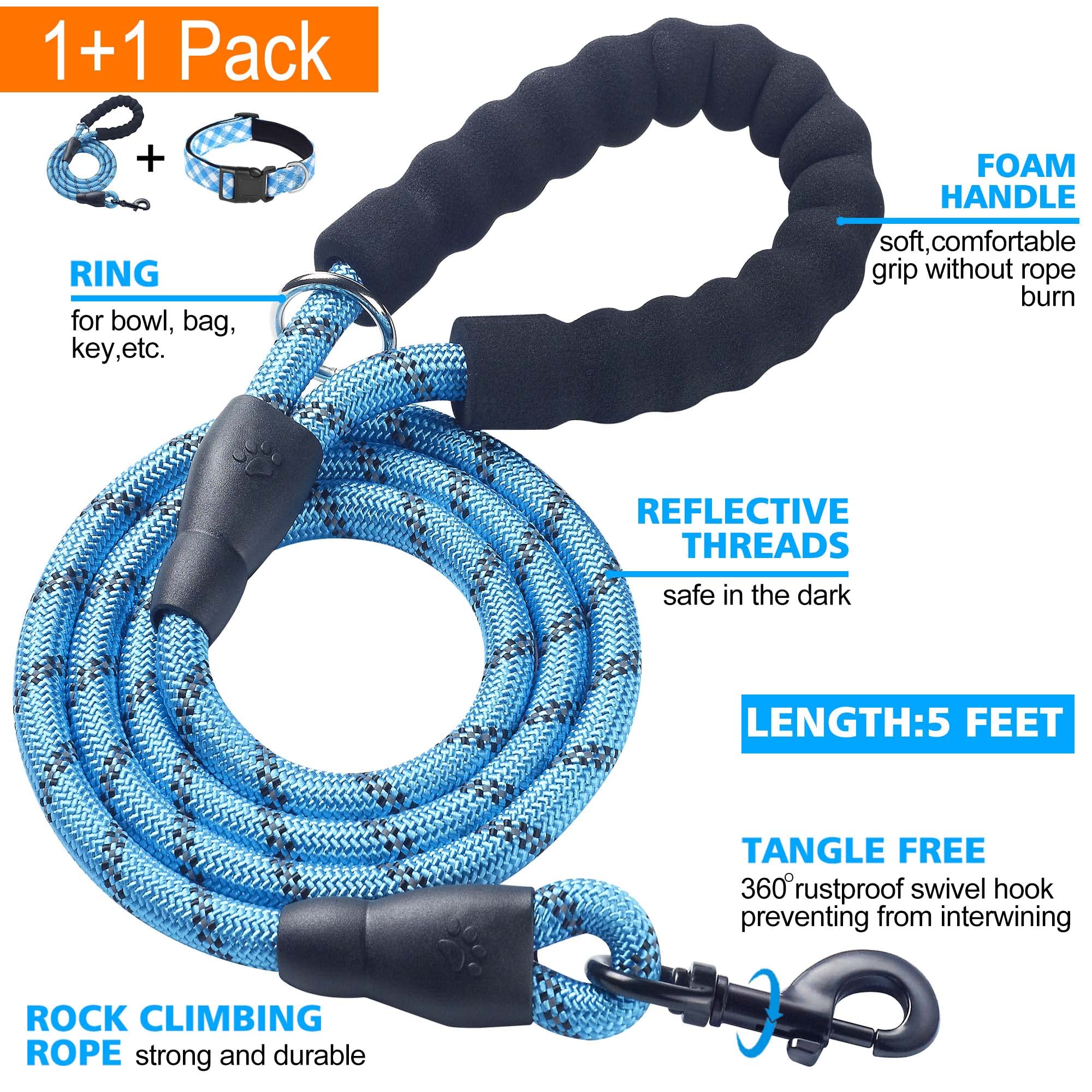 Ladoogo Reflective Dog Collar Padded With Soft Neoprene Breathable Adjustable Nylon Dog Collars For Small Medium Large Dogs (X-Small (Pack Of 1), Vivid Blue Plaid Collar+Leash)
