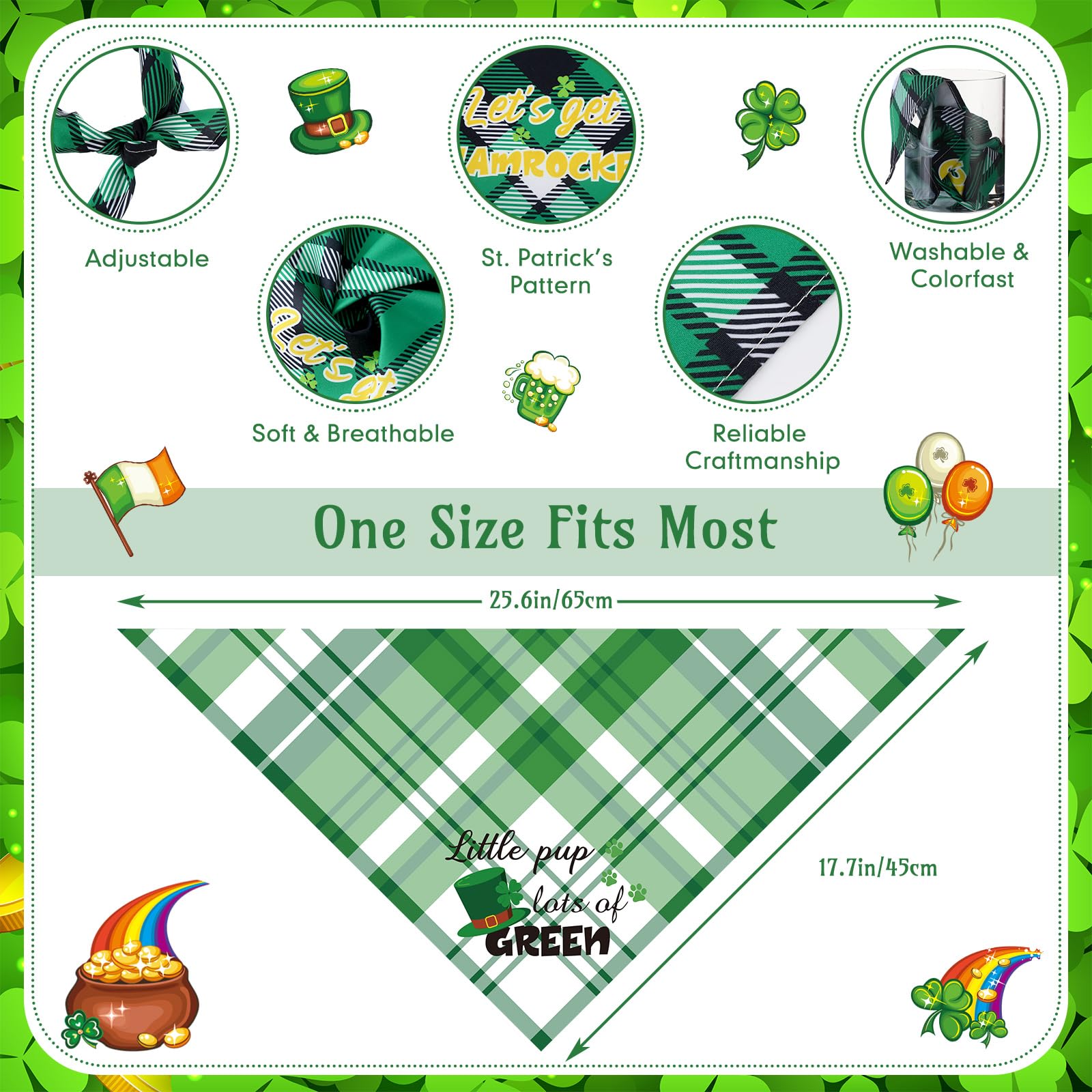 Sweetude 100 Pcs St Patrick'S Day Plaid Dog Bandanas Bulk With Sayings Irish Pet Scarf Bibs Adjustable Washable Holiday Costume
