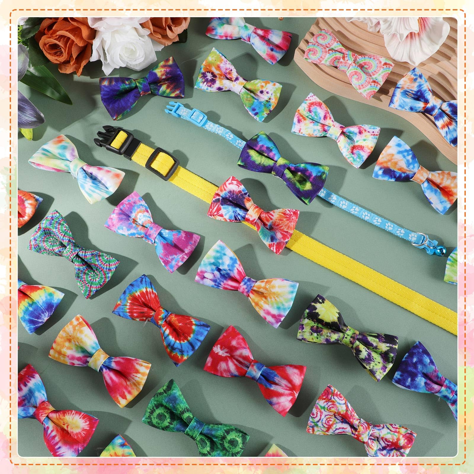Cosblank 60 Pcs Tie Dye Dog Collar Bow Ties Bulk Dog Grooming Supplies Bowtie Accessories Puppy Bows Detachable Collar Charms Fo