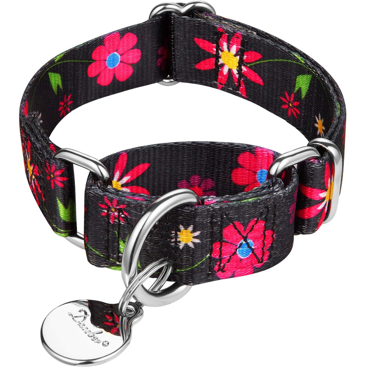 Dazzber Puppy Dog Collar Floral Print Martingale Collar No Pull Pet Collar, Heavy Duty Adjustable Dog Collar, Extra Small, Neck 8 Inch -11 Inch, Sun Flower (Black)