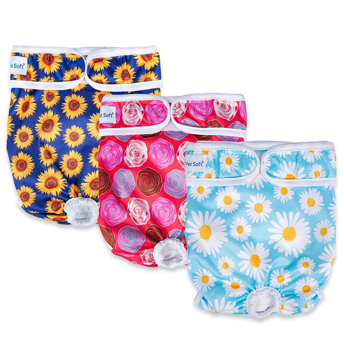 Pet Soft Washable Female Diapers (3 Pack) - Female Dog Diapers, Comfort Reusable Doggy Diapers For Girl Dog In Period Heat (Flow