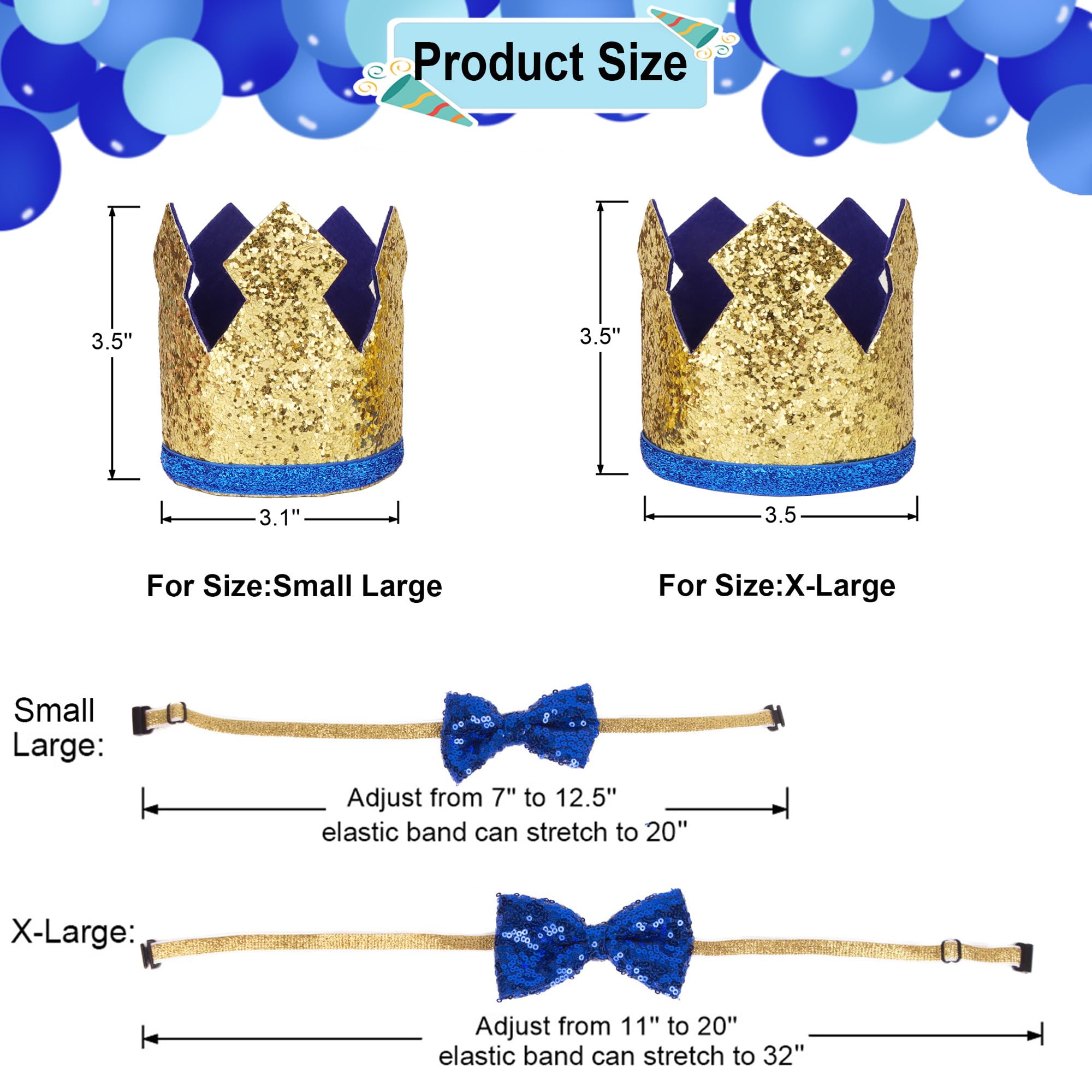 Adoggygo Dog Birthday Party Supplies, Blue Plaid Birthday Boy Dog Bandana, Golden Pet Party Hat With Numbers, Bowtie For Extra L