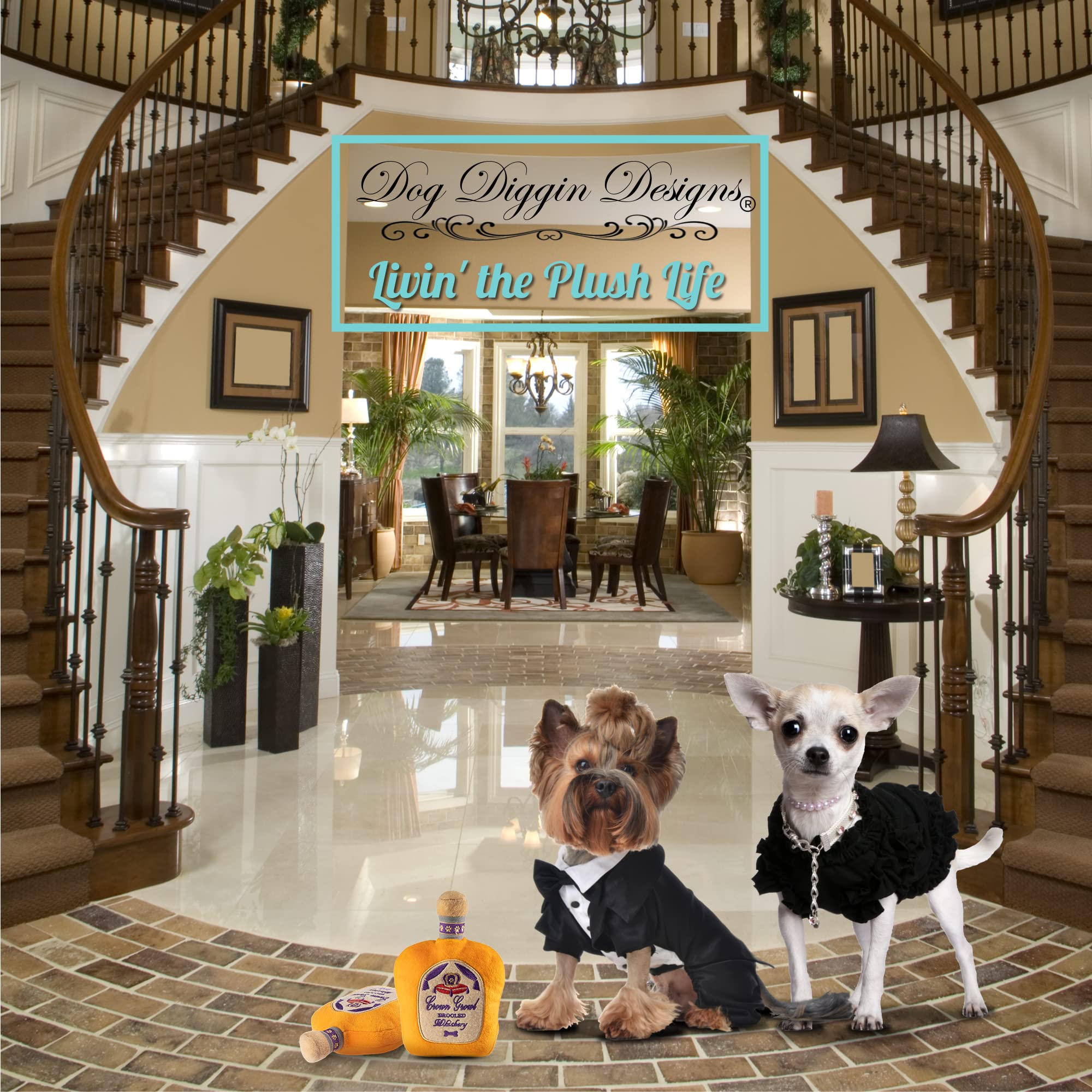 Dog Diggin Designs Libation Station Collection | Unique Squeaky Parody Plush Dog Toys - Shaken, Not Stirred