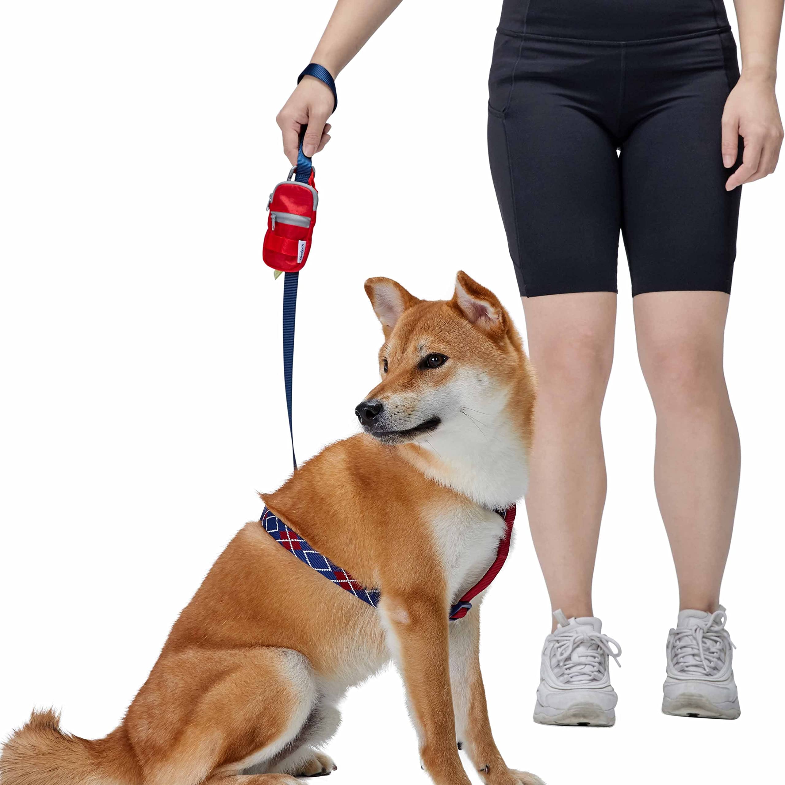 Blueberry Style Red Dog Waste Bag Dispenser, Dog Poop Bag Holder Leash Attachment, Includes 1 Roll of Free Poop Bags