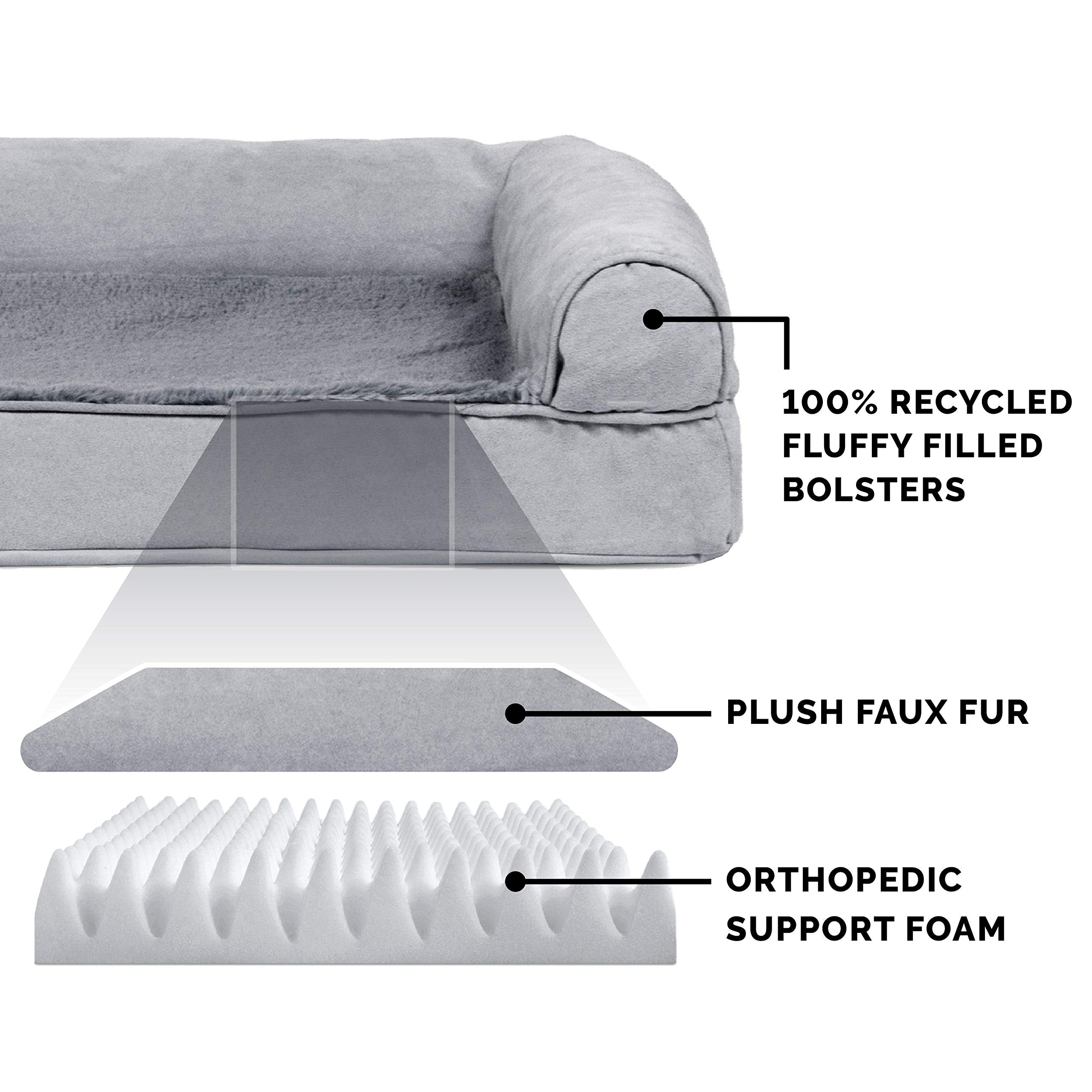 Furhaven Orthopedic Dog Bed For Large Dogs W/ Removable Bolsters & Washable Cover, For Dogs Up To 95 Lbs - Plush & Suede Sofa - Gray, Jumbo/Xl