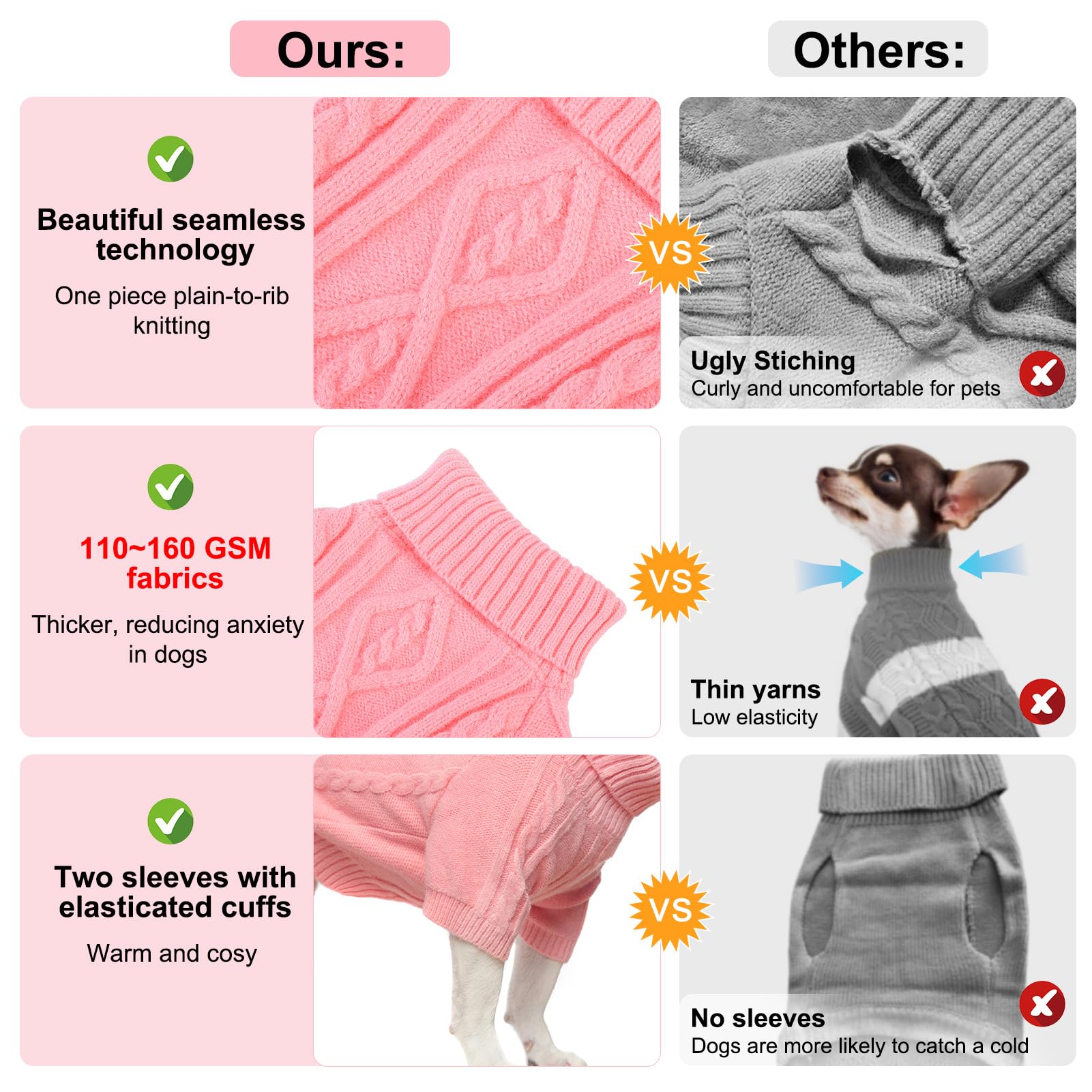 Beautyzoo Small Dog Sweater Female Male, Fleece Dog Winter Sweater For Small Girl Boy Dogs, Pink Warm Cute Puppy Pullover Sweate