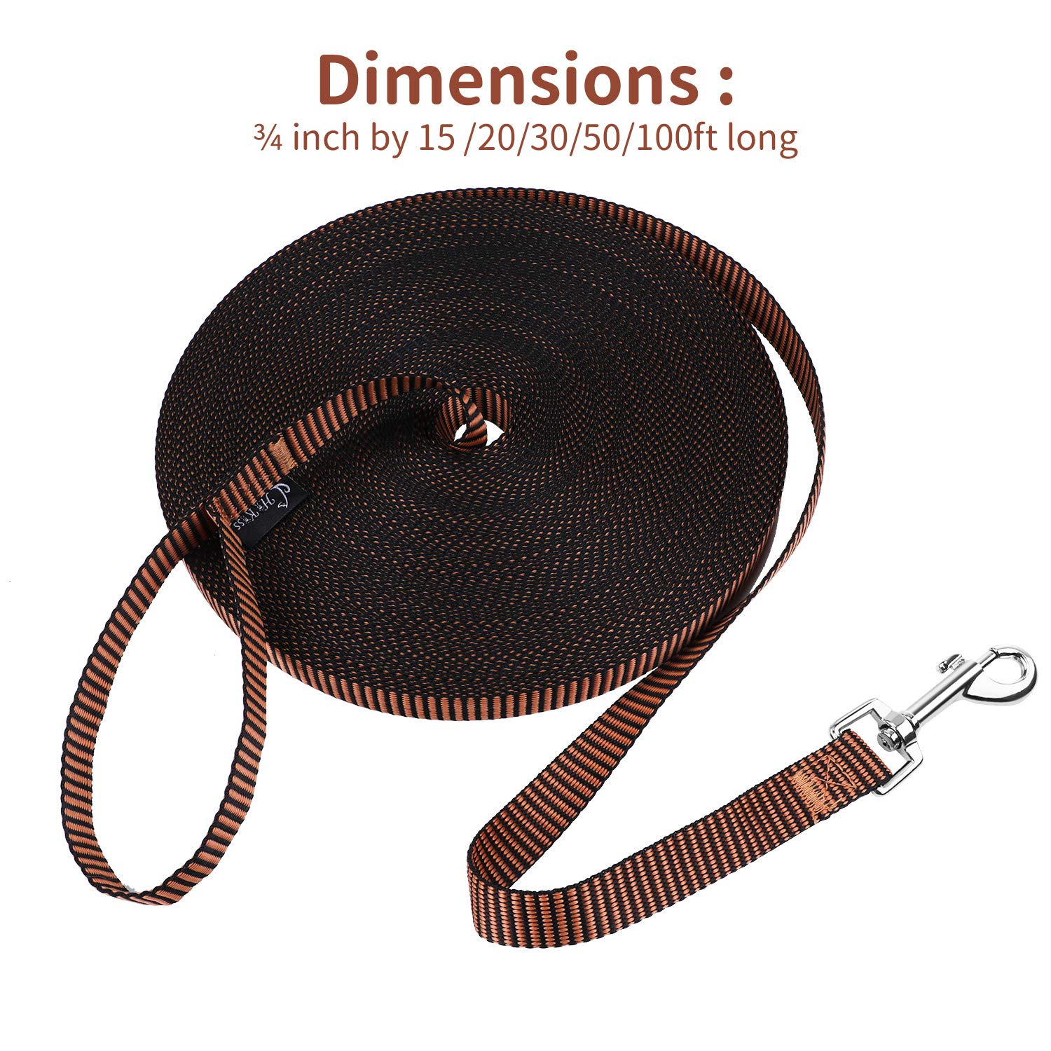 Hi Kiss Dog Obedience Training Leash - 30ft Nylon Lead, Black/Orange, Ideal for Recall, Agility, Play, Camping