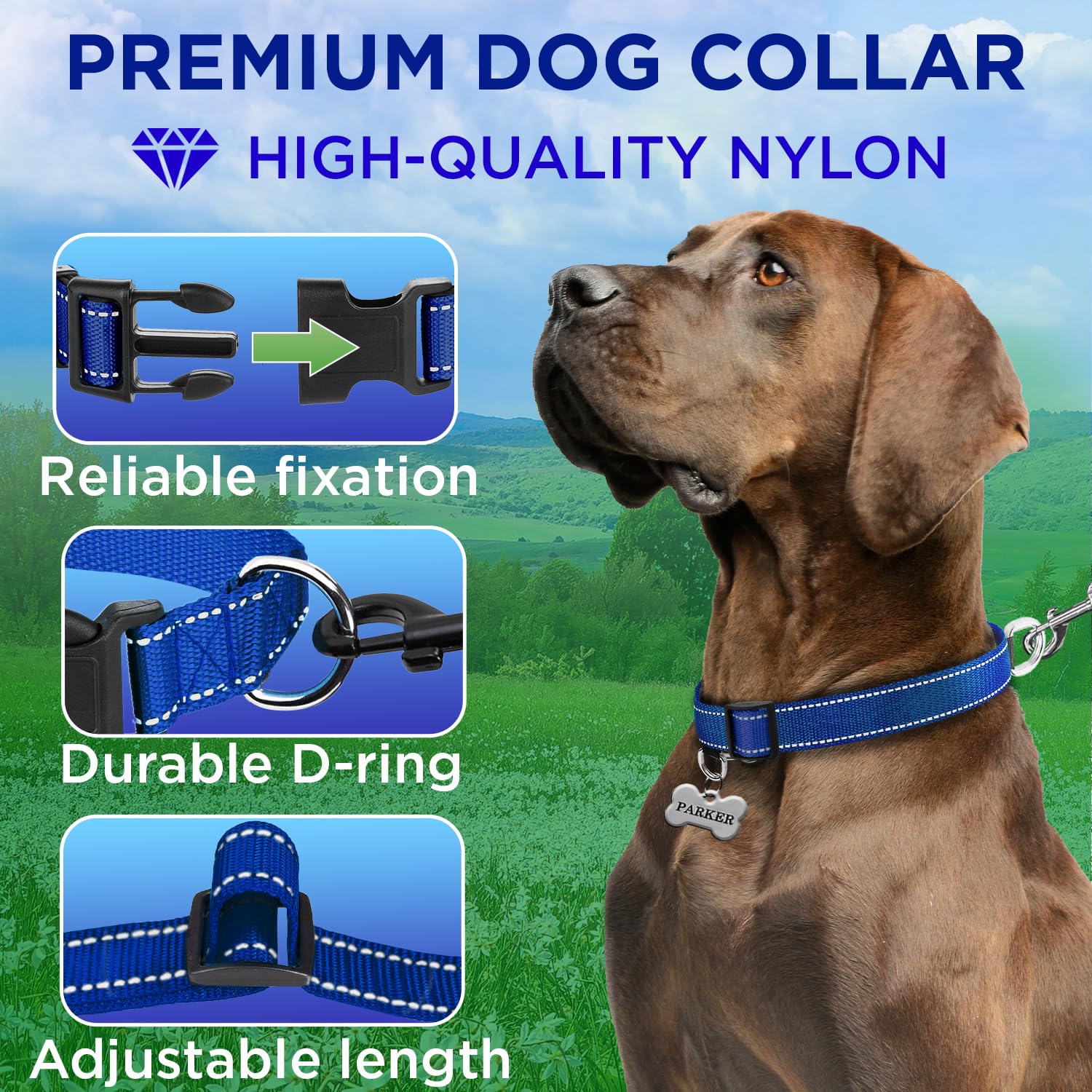 Teceum Reflective Pet Collar - Navy Blue - Xs - Extra Soft Padding - Basic Nylon Dog Collar - Quick Release Buckle - Fits Small,