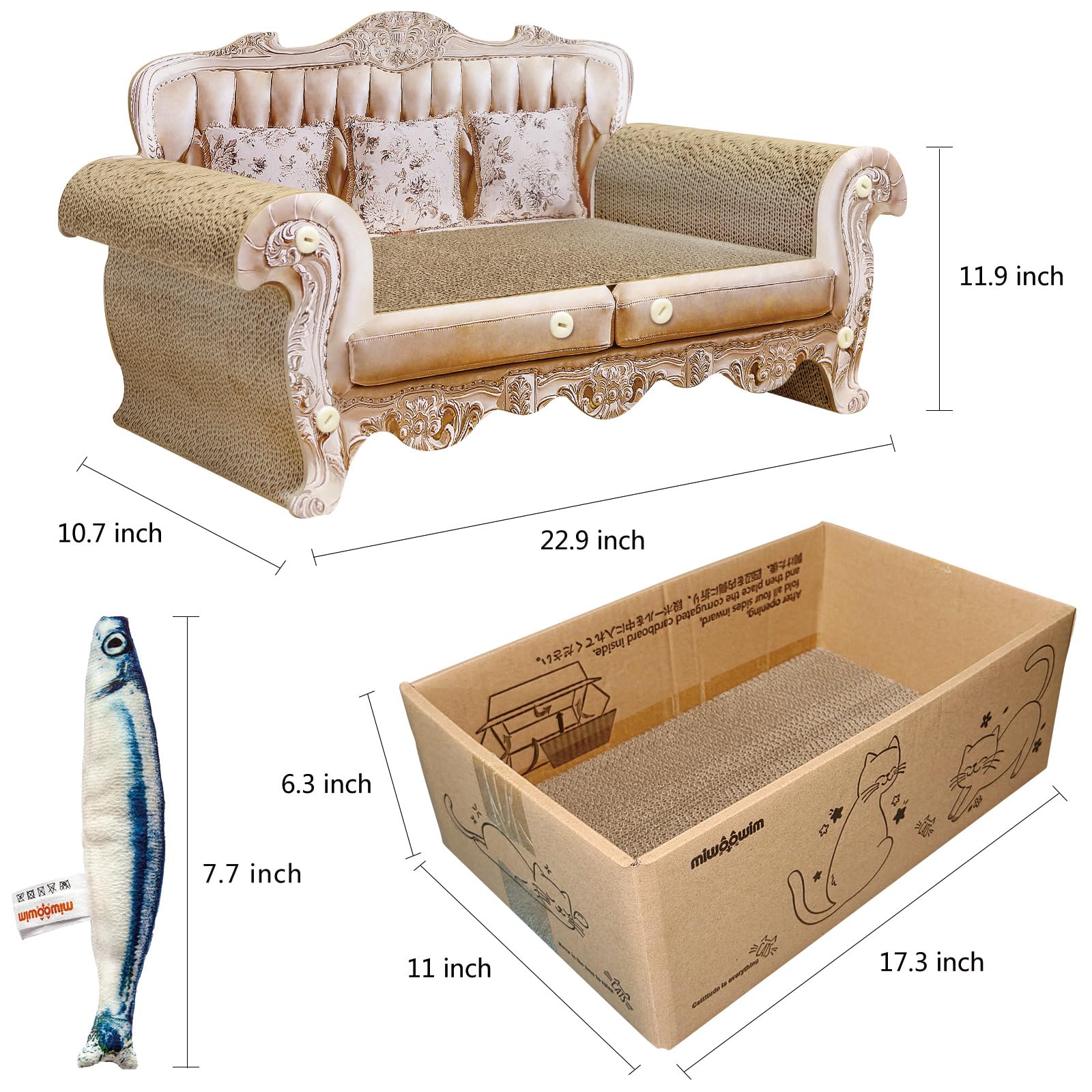 Miwoowim Cat Scratcher Bed, 23 Inch Kitty Couch And 17.3 Inch Scratch Box With Pad, Modern Large Kitten Lounger For Indoor Cats,