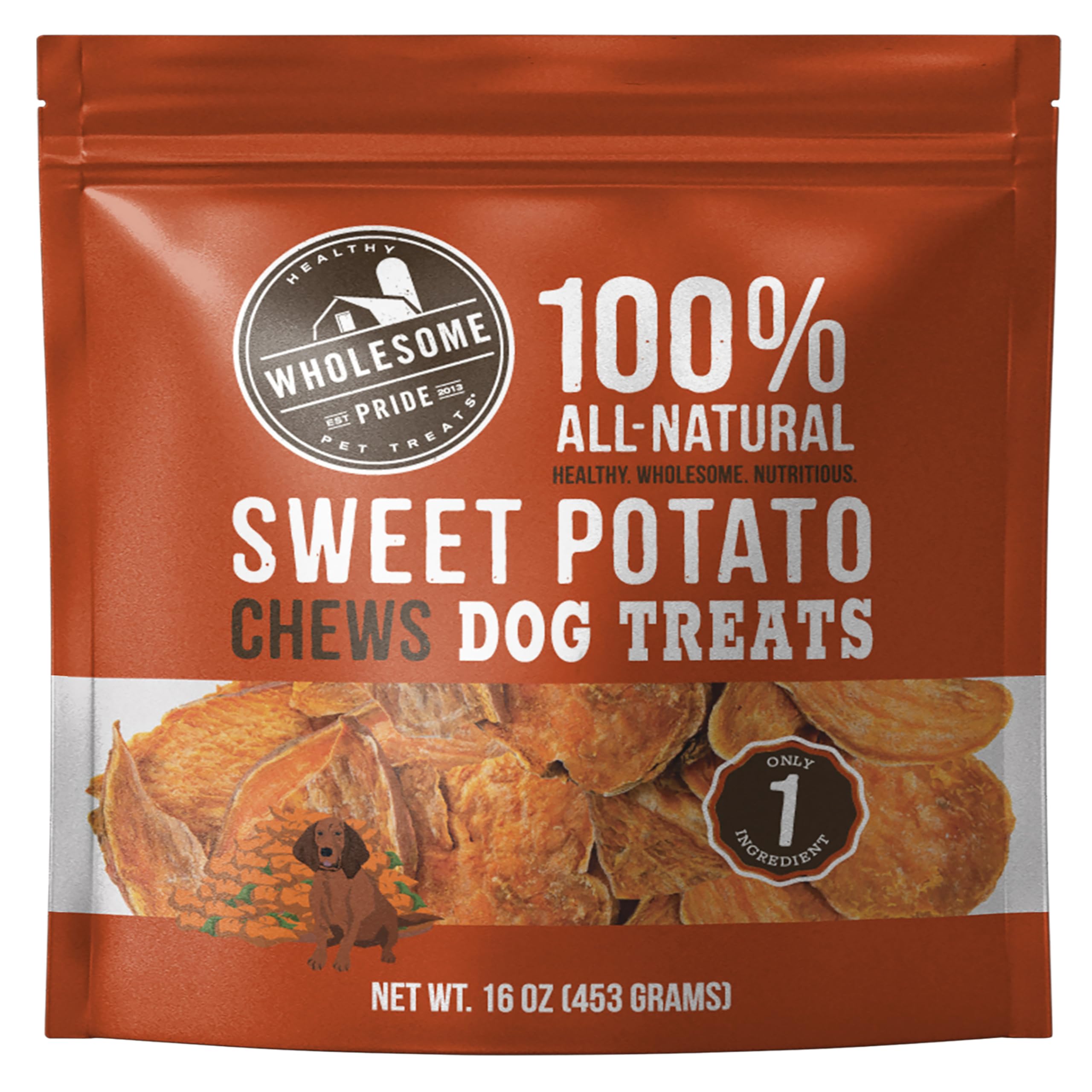 Wholesome Pride Sweet Potato Chews 100% All-Natural Single Ingredient Dog Treats, 16 oz