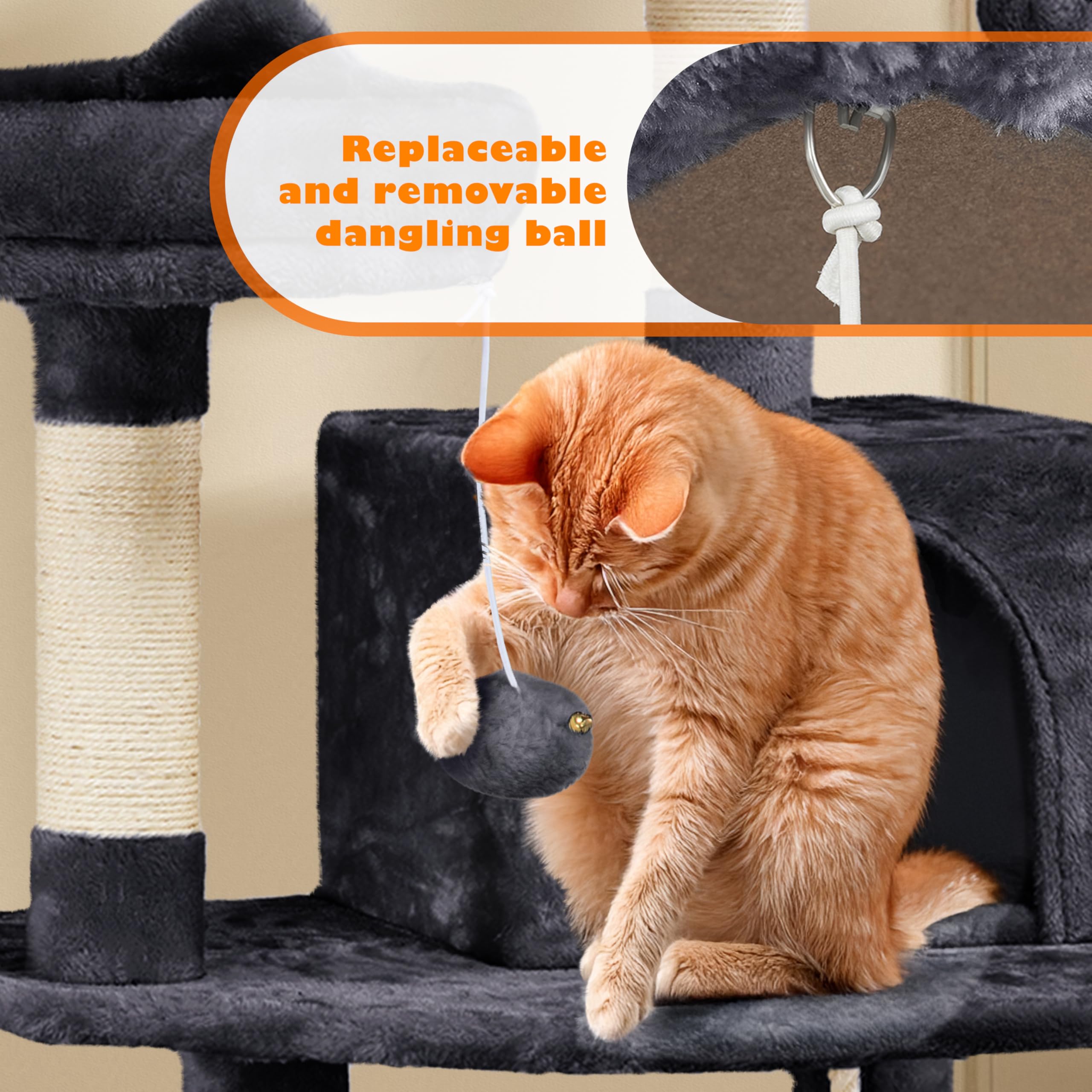Yaheetech 62.5Inches Cat Tree Cat Tower Cat Condo With Platform & Hammock, Scratching Posts For Kittens Pet Play House With Plus