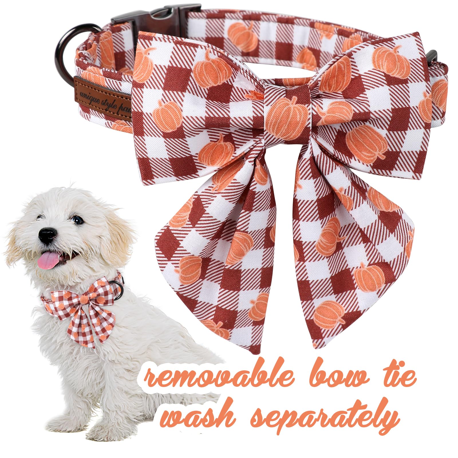 Unique Style Paws Cotton Dog Collar With Bow Halloween Pumpkin Plaid Dog Collar With Bow Tie For Small Medium Large Dogs Pets Gi
