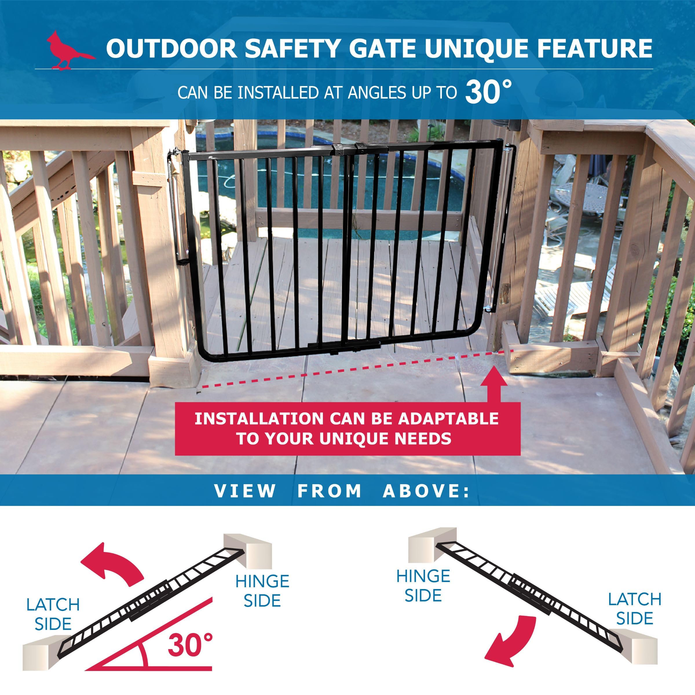 Cardinal Gates SS30OD Outdoor Baby Gate for Stairs - Adjustable Outdoor Dog Gate - Aluminum Safety Gate for Kids & Pets - Can be