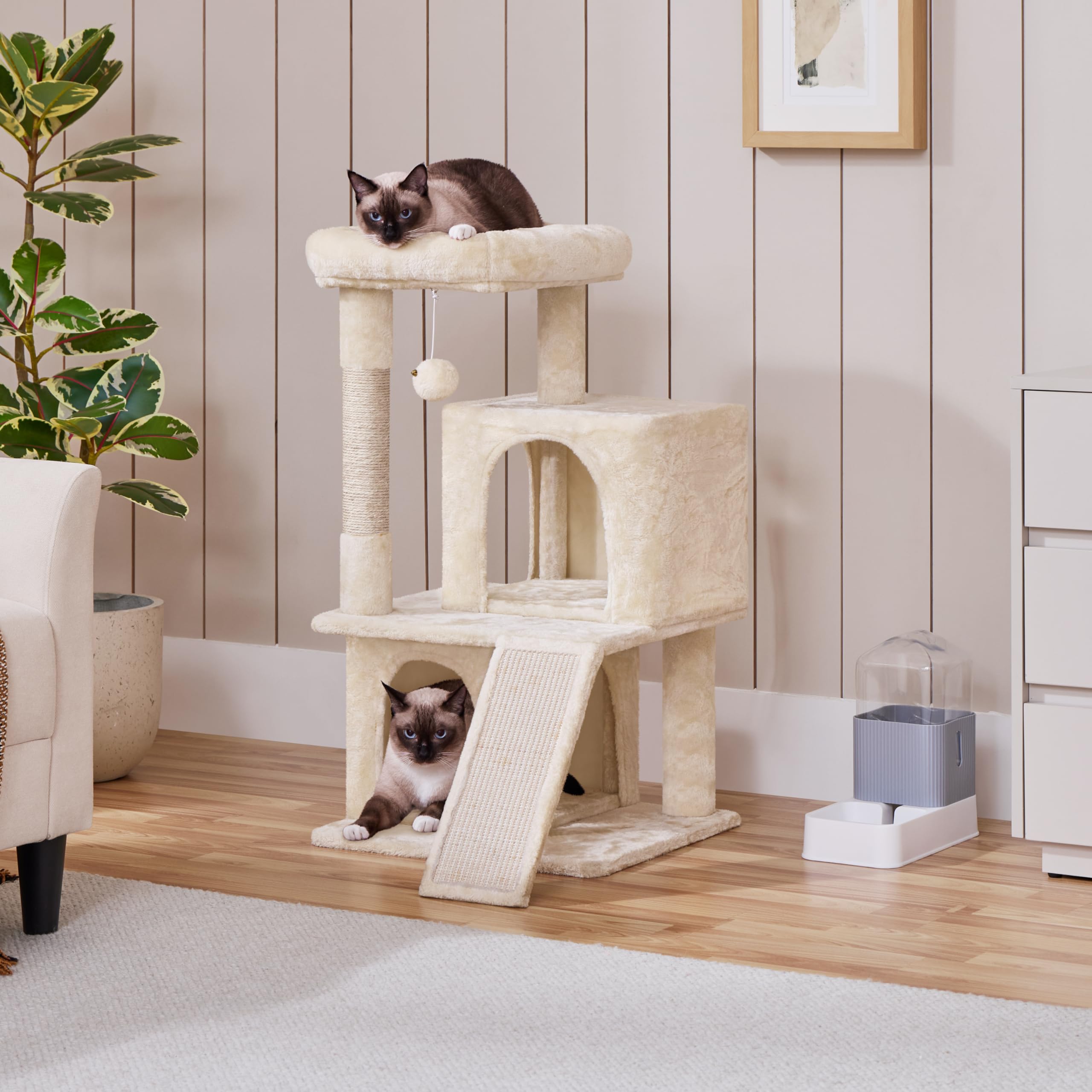 Yaheetech Cat Tree for Indoor Pets, 36in Tower Condo w/Extra Large Perch, Scratching Posts, Board, Dangling Ball, Play Structure