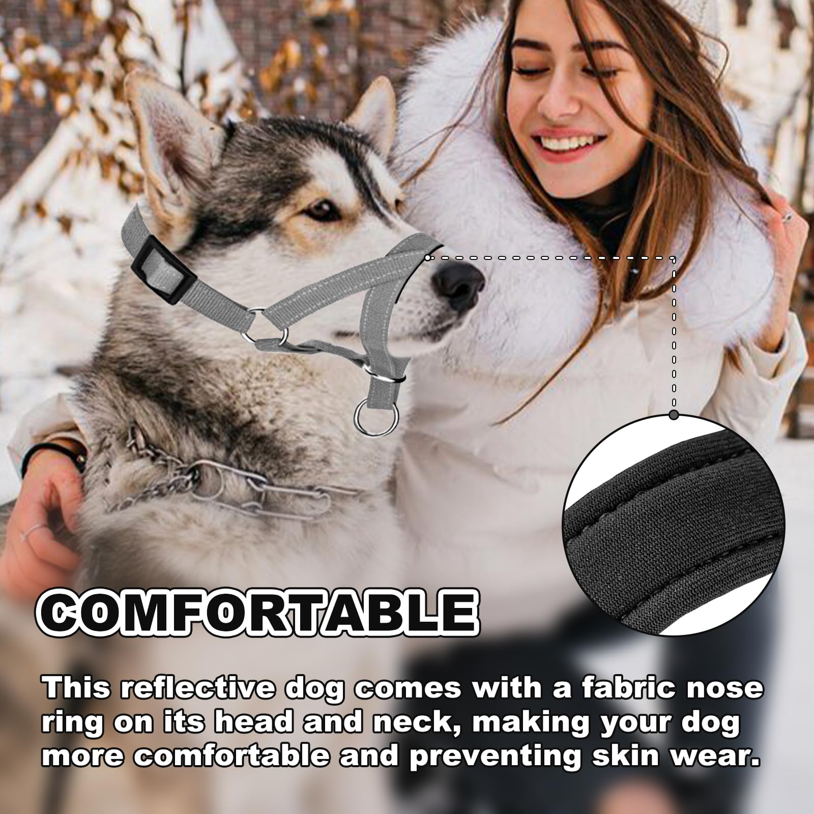 Wintchuk Dog Head Collar, Gentle Harness Walks With Reflective Strap To Stop Pulling For Small Medium And Large Dogs, Adjustable