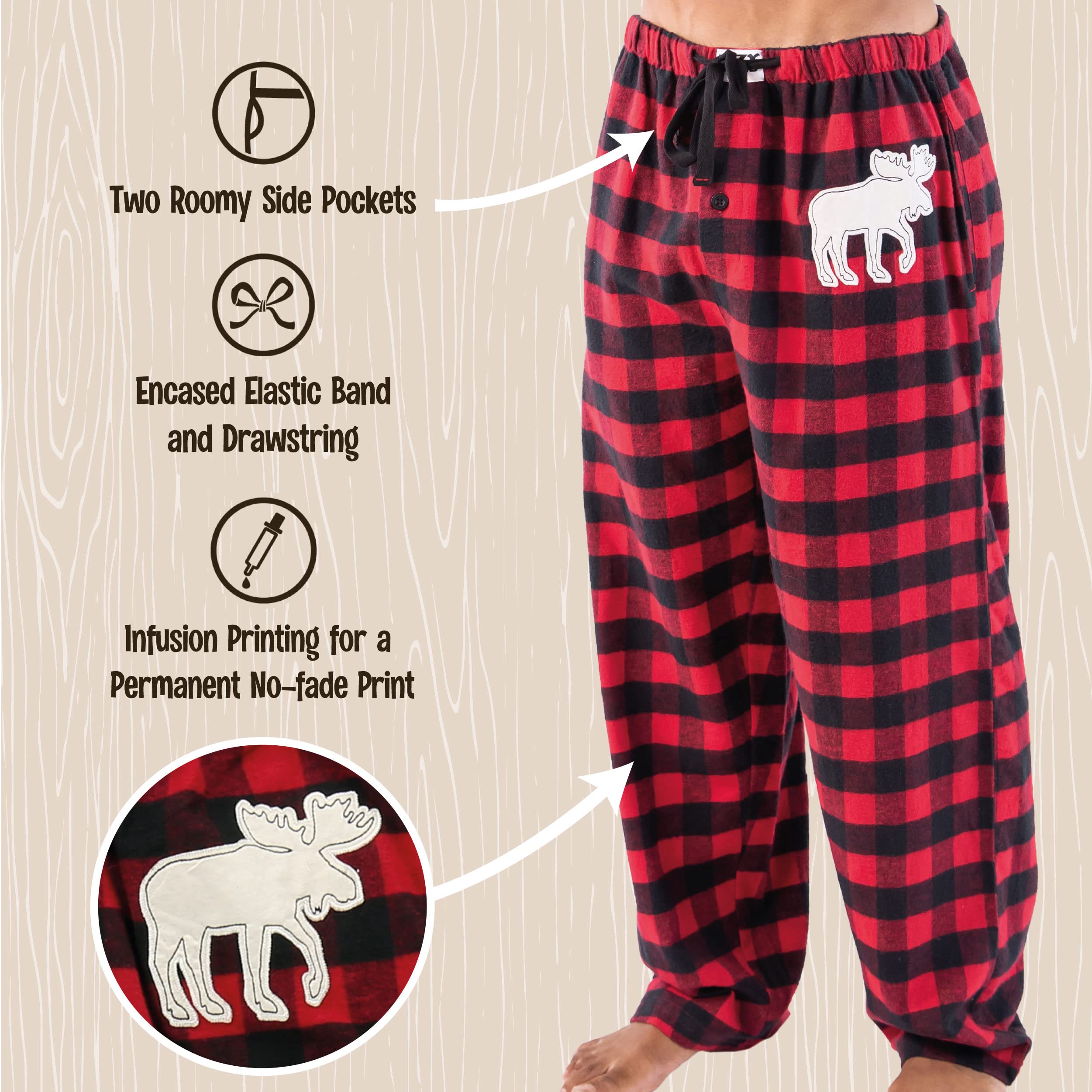Lazy One Flannel Pajama Pants For Men Mens Separate Bottoms Lounge Pants Animal Plaid (Moose Plaid Medium)