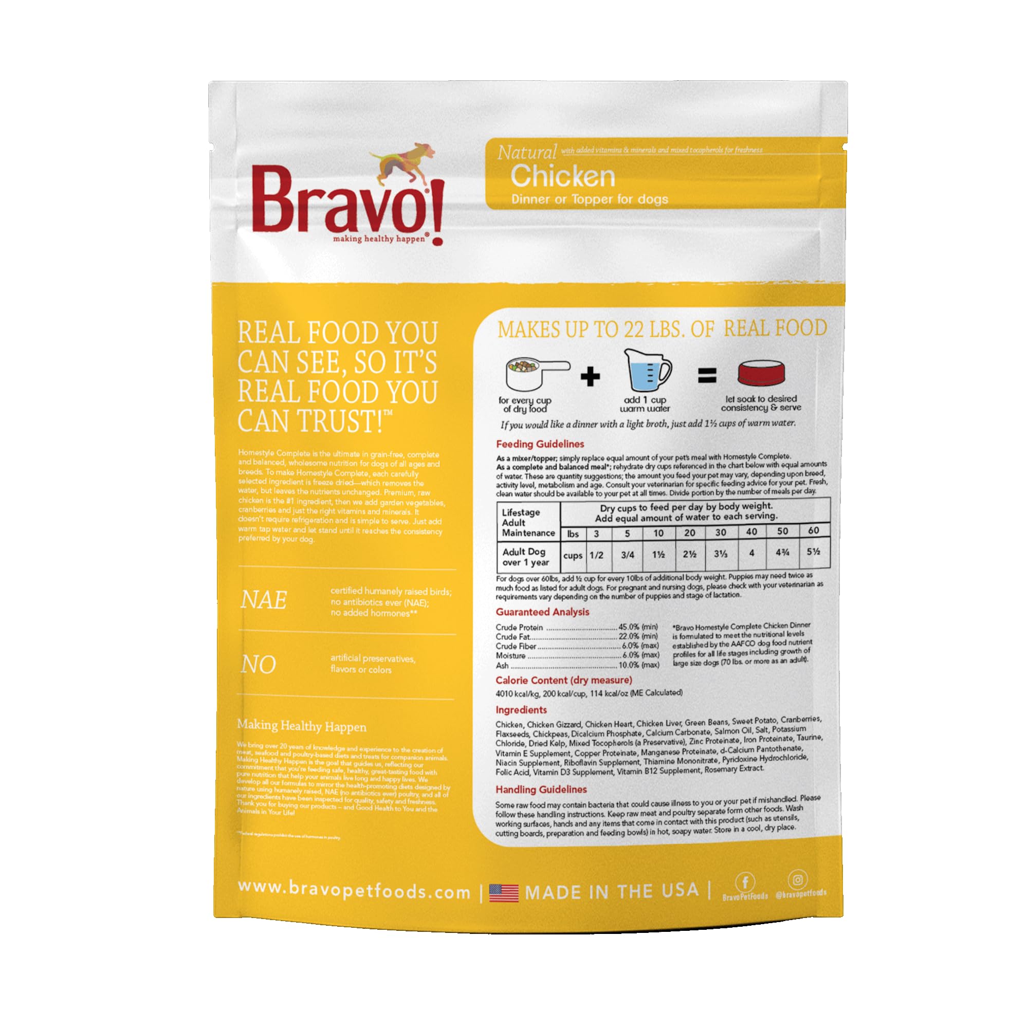 Bravo! Homestyle Complete Freeze Dried Raw Dog Food or Topper, Chicken, 4 Pounds, Add Water to Rehydrate for up to 18 Pounds of