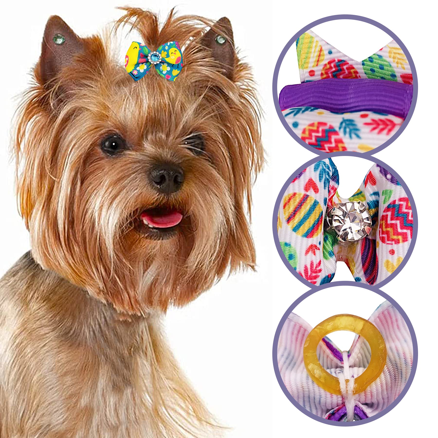 Jpgdn 50Pcs/25Pairs Easter Dog Hair Bows With Rubber Bands Rabbit Eggs Puppy Hair Bowknot Top Knot Elastic For Doggy Cat Rabbit