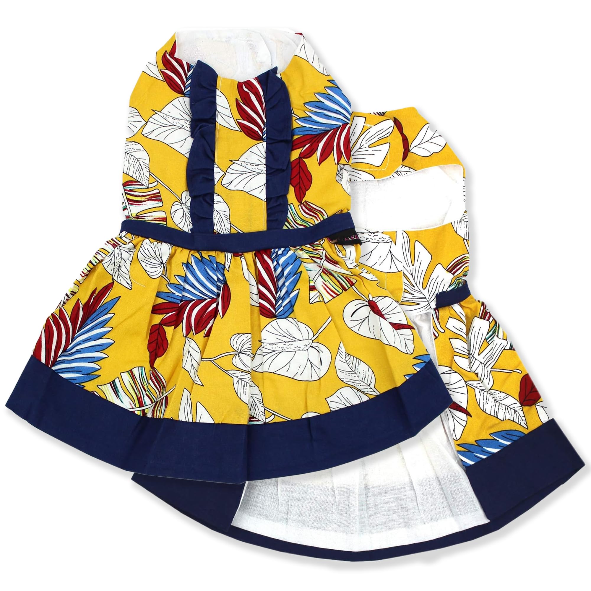 Parisian Pet Tribal Leaves Summer Dress - Magic Strap Closure Beach Outfit For Small Dogs - Lightweight And Breathable Girl'S Dr