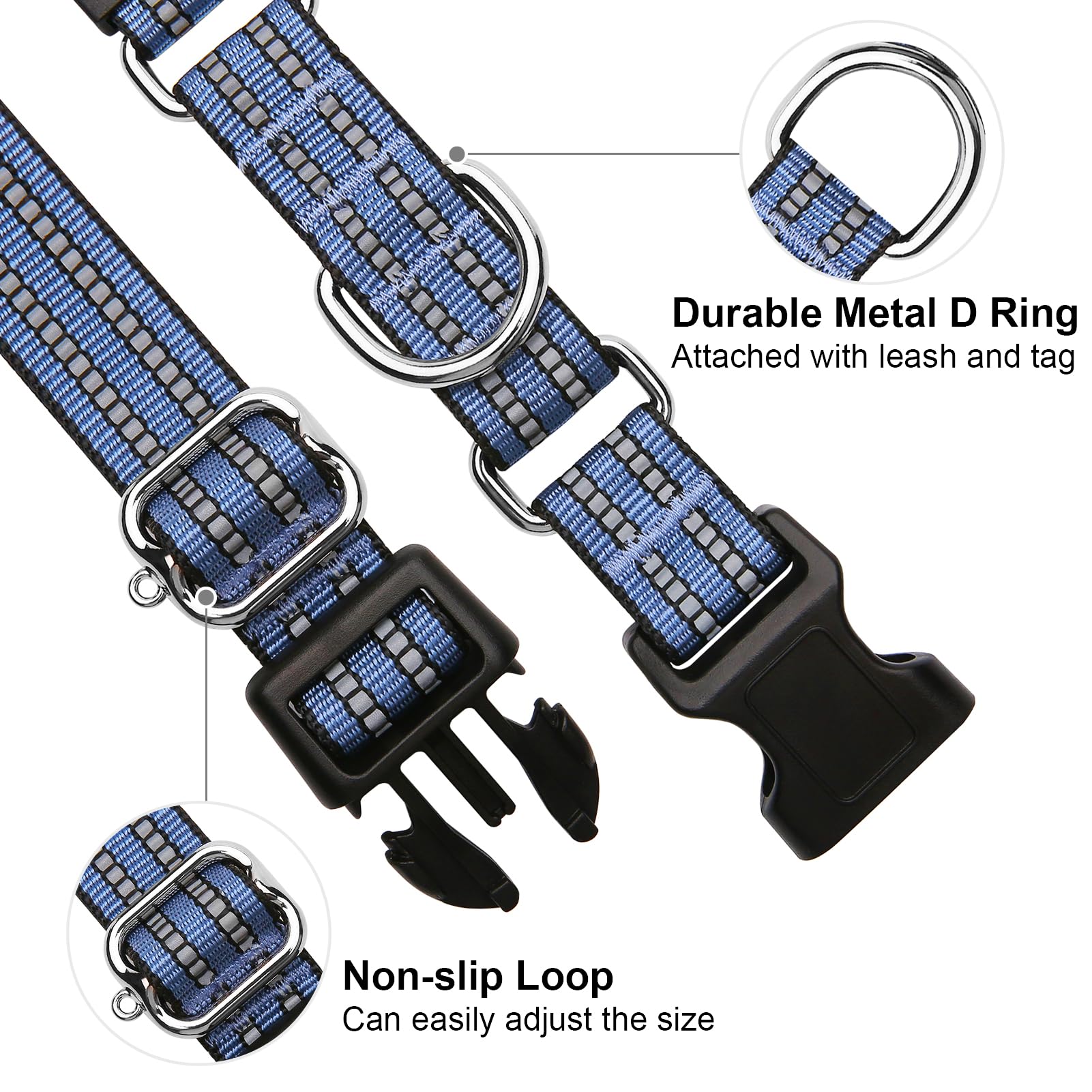 Joyeeiioo Martingale Dog Collar, Adjustable Nylon Reflective Collar With Quick Release Buckle (Grey Blue, Large)