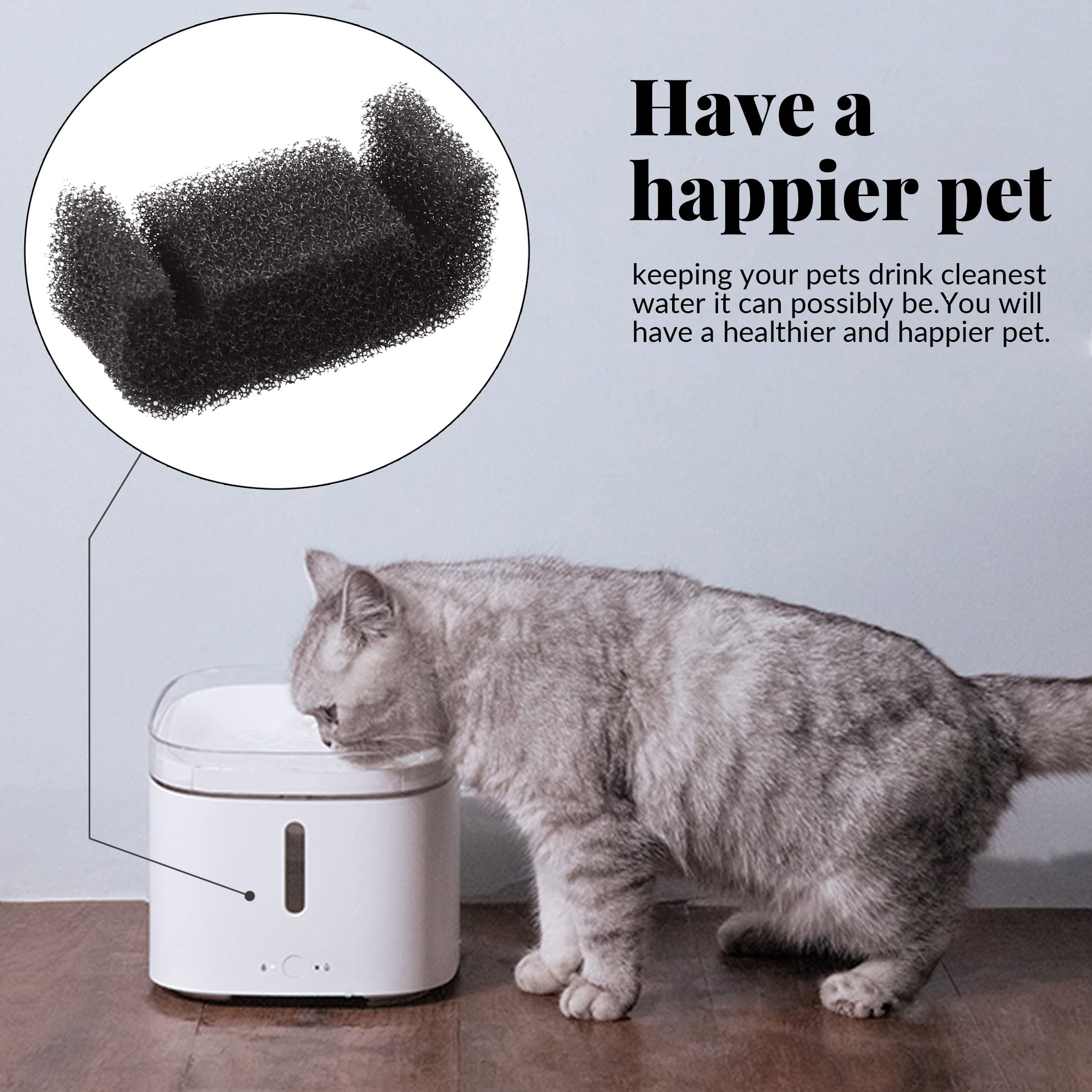 Bercoor 30 Pcs Sponge Filter for Cat Fountain Pet Fountain Replacement Foam Filter Pet Fountain Foam Pre-Filter Cat Fountain Spo