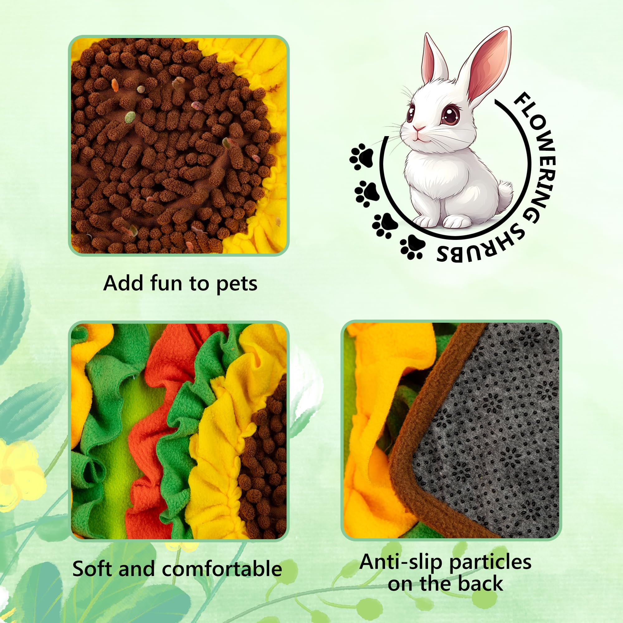 MHTTEC Sunflower Carrot Rabbit Foraging Mat, Washable Bunny Hay Feeder Treat Dispenser Foraging Toys for Rabbits Guinea Pigs Chi