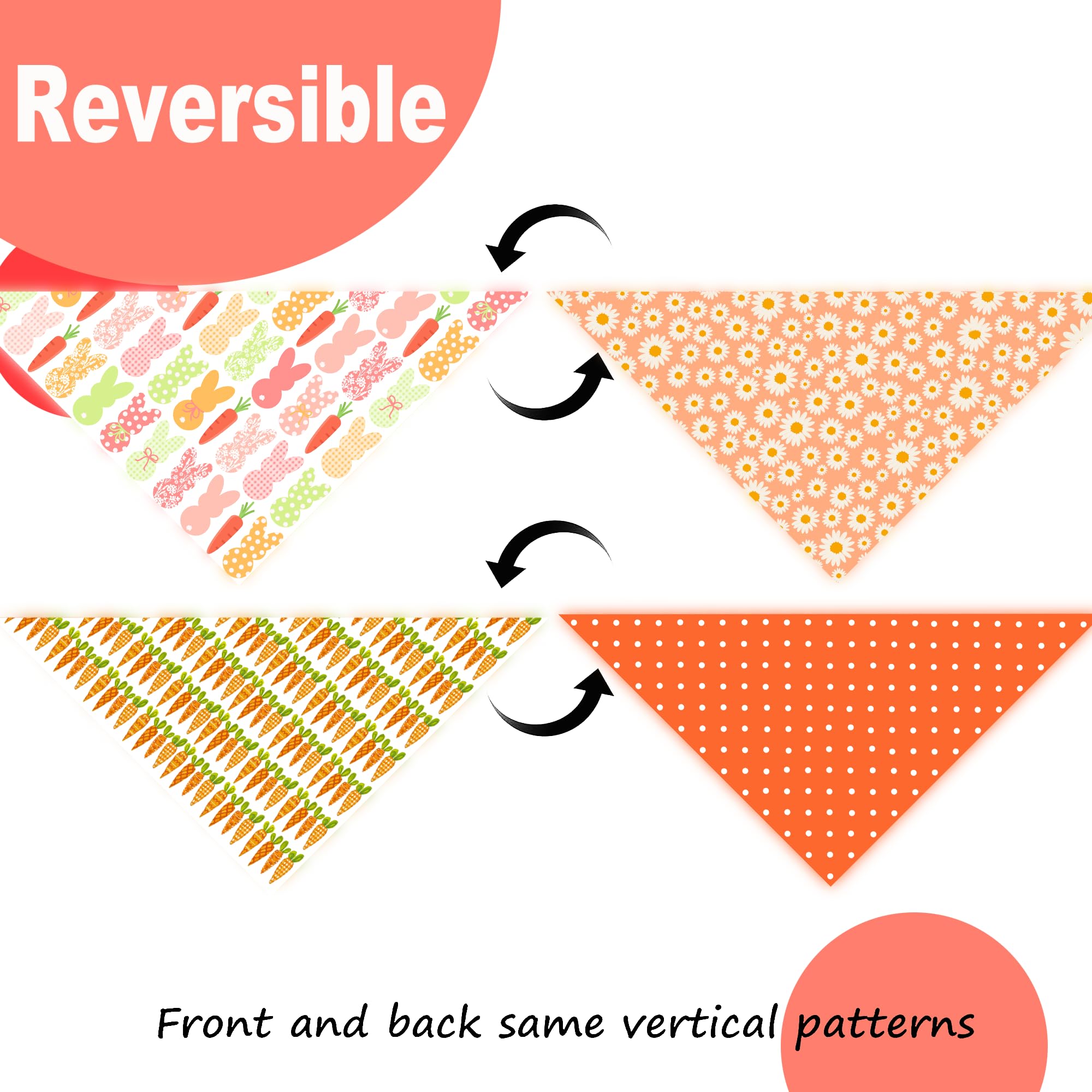 Easter Dog Bandanas 2 Pack, Bunnies Carrots Dog Scarfs For Boy And Girl, Daisy Pet Scarves For Pe.Ps Bandanas For Small Medium L
