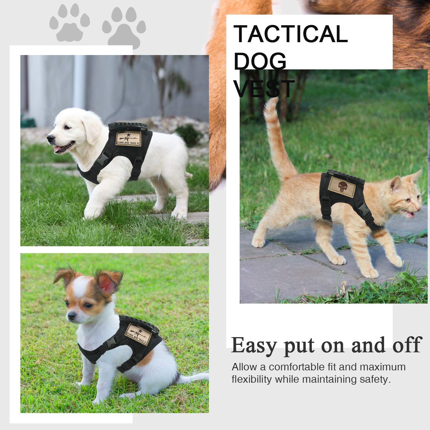 Tactical Dog Training Harness Outdoor Working Vest Adjustable Military MOLLE Dog Vest Harness with Rubber Handle X-Small (Pack o
