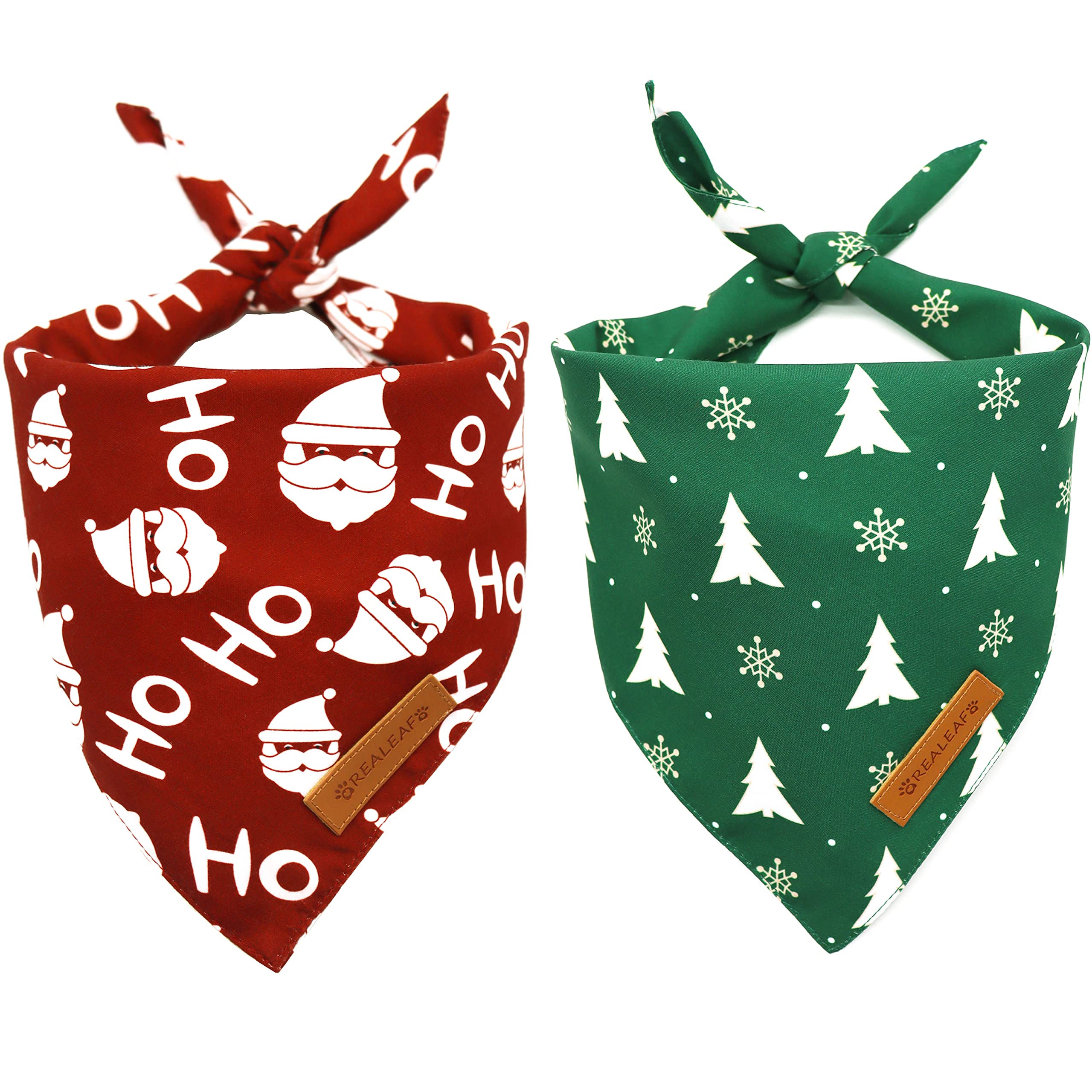 Realeaf Christmas Dog Bandanas 2 Pack, Christmas Tree And Santa Claus Dog Scarf For Boy And Girl, Premium Durable Fabric, Holiday Bandana For Small Medium Large And Extra Large Dogs (X-Large)