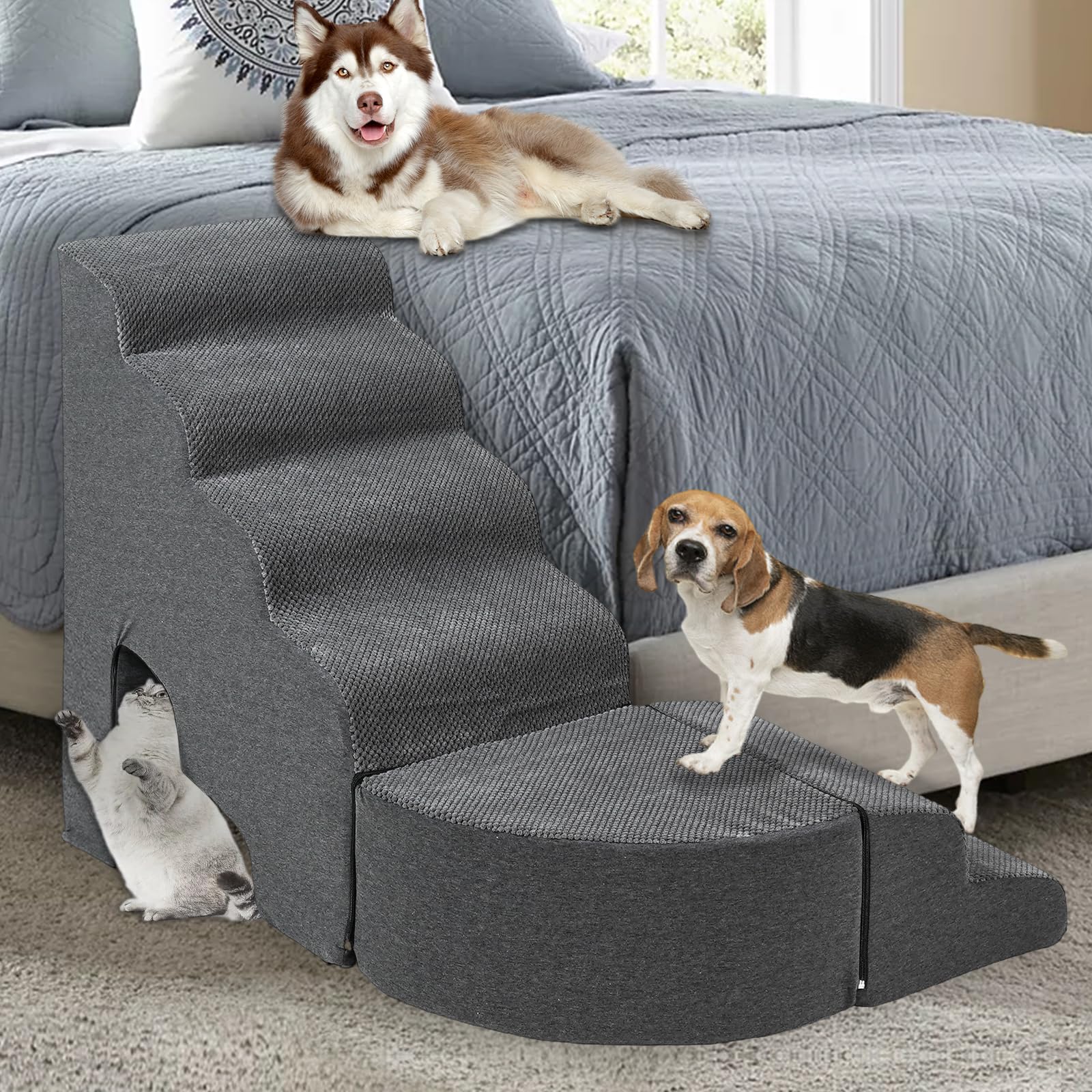 Update Stable Dog Stairs & Steps Ramps For High Beds 25-30 Inches High Tall, Litail 6 Step Pet Stairs Steps For High Beds 30 Inc