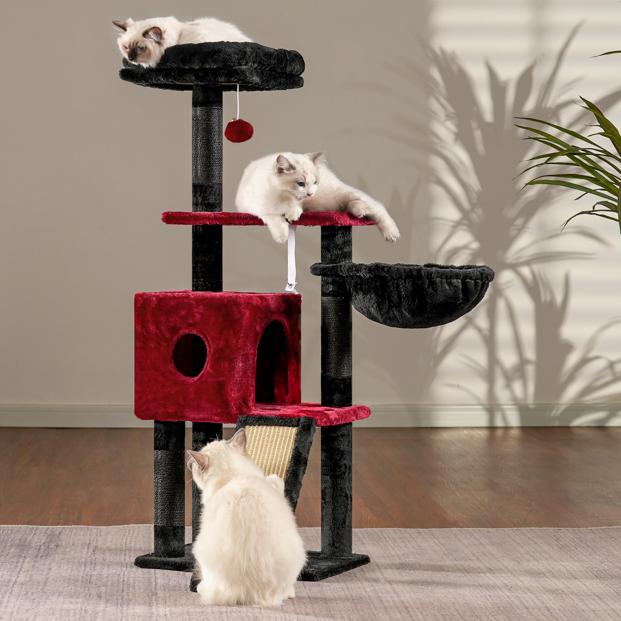 Hey-Brother Gothic Cat Tree, 42.5-Inches Cat Tower For Indoor Cats, Plush Multi-Level Kitten Cat Condo With Scratching Post,Ramp