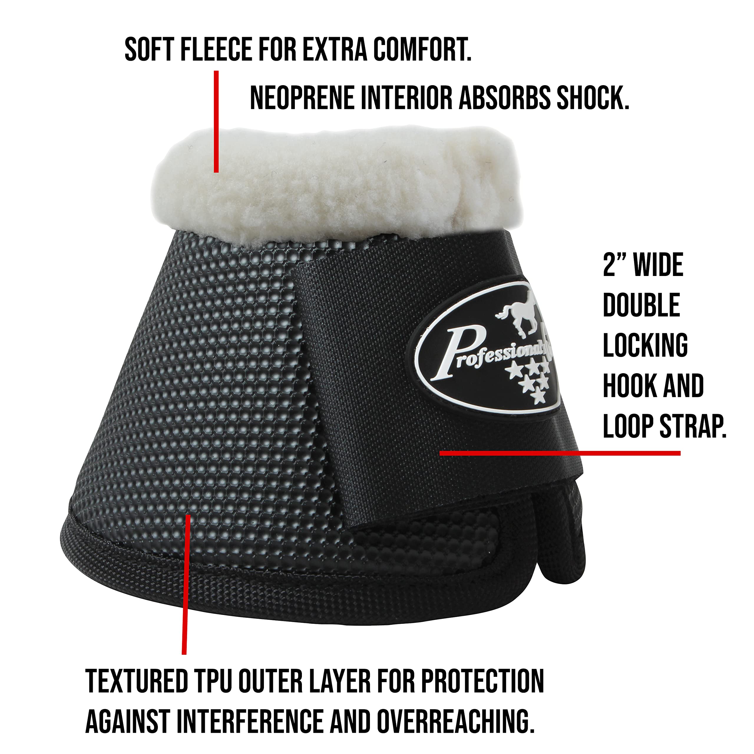 Professional'S Choice All-Purpose Bell Boots For Horses | Sold In Pairs | Large | Black | With Fleece