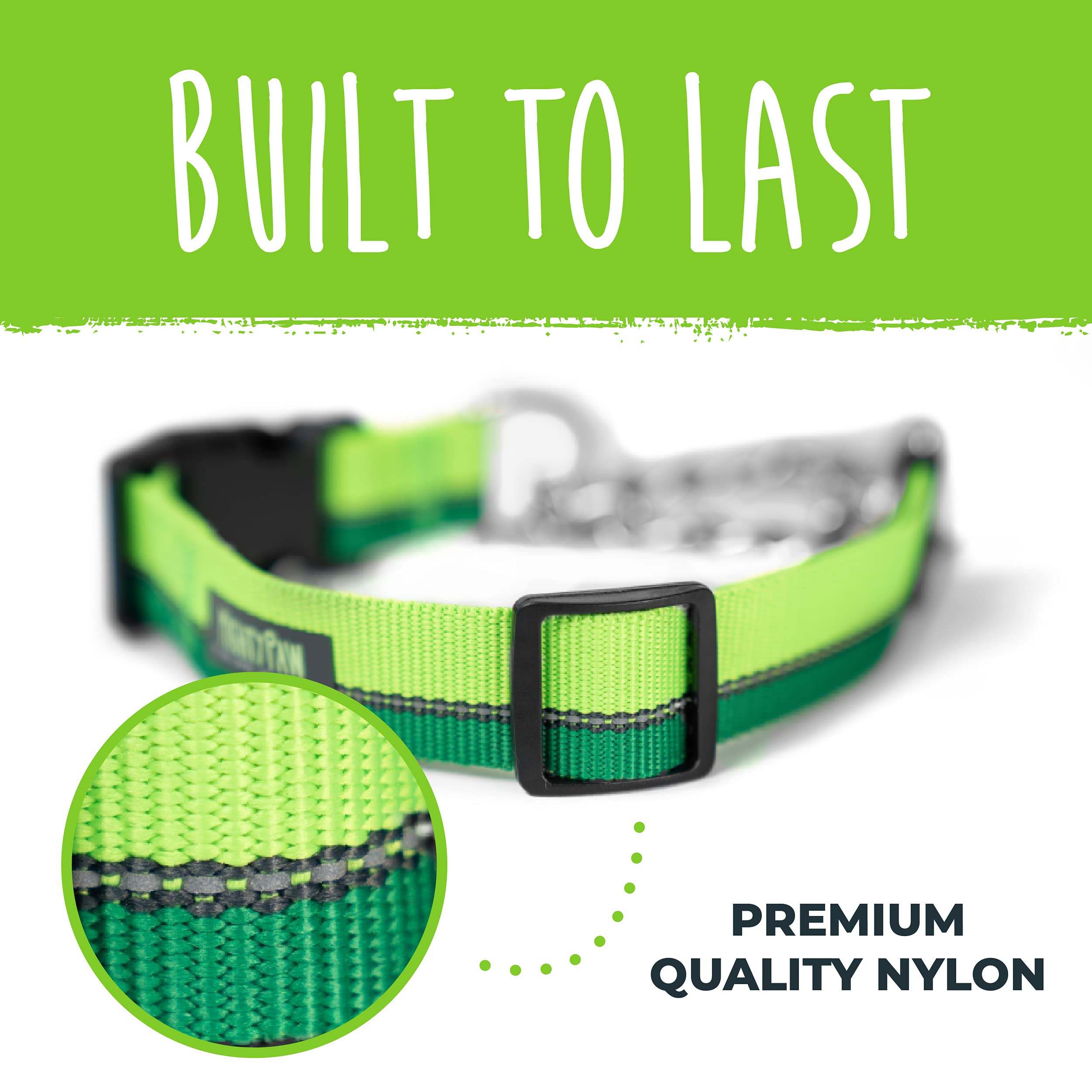 Mighty Paw Martingale Dog Collar 2.0 | Trainer Approved Limited Slip Collar With Stainless Steel Chain & Heavy Duty Buckle. Modified Cinch Collar For Gentle & Effective Pet Training (Green)
