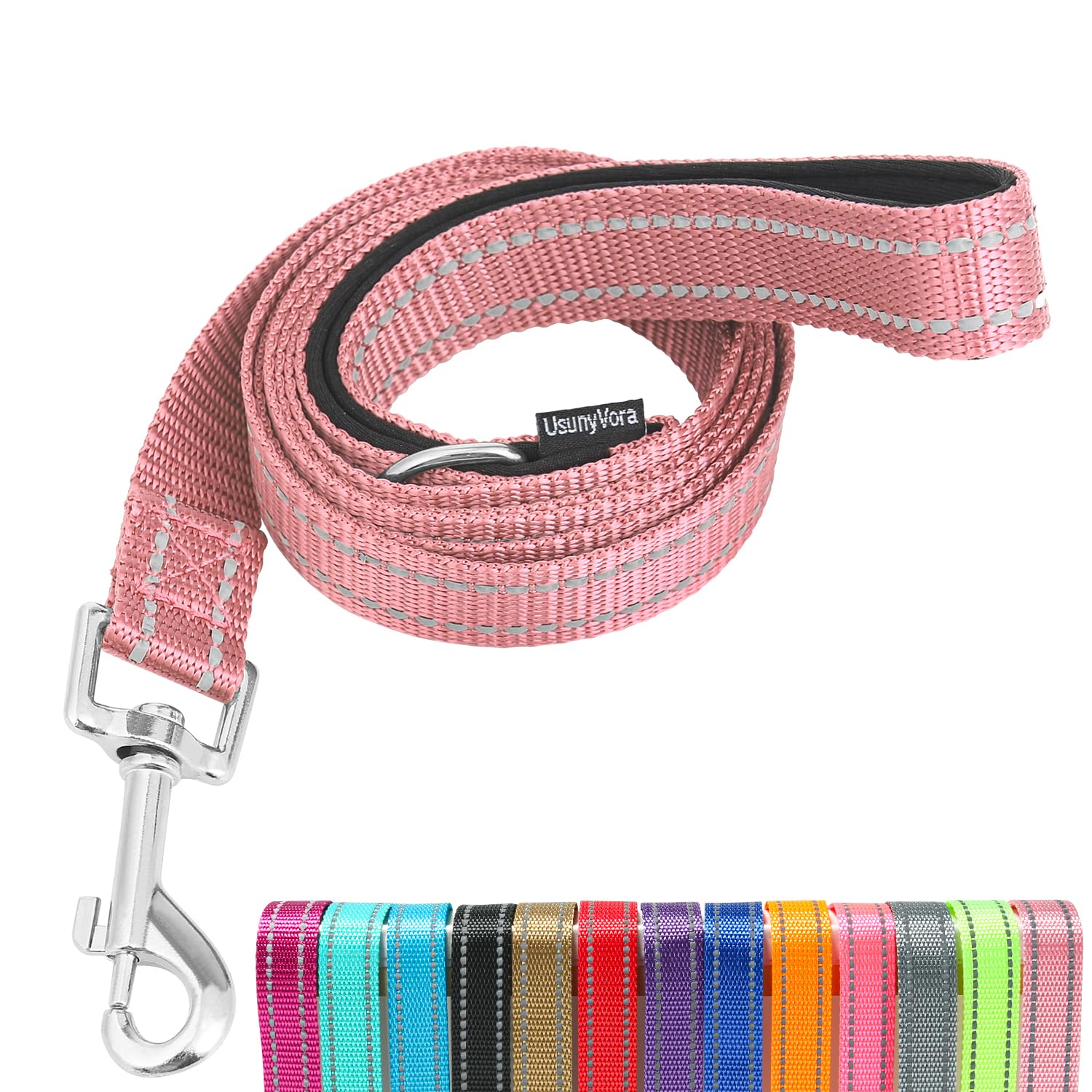 Usunyvora Reflective Nylon Dog Leash For Walking,Strong Dog Leash With Padded Handle For Small And Medium Dogs,6 Ft,Pink