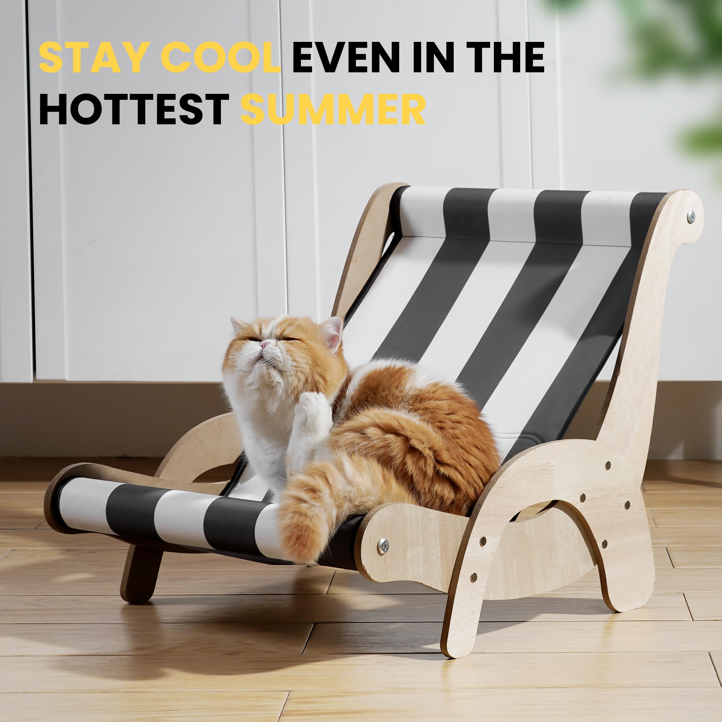 Hipetpy Cooling Cat Hammock Chair With Water Mat, Beach Style Lounger For Large Cats, Elevated Cat Beds For Indoor Cats, Waterpr