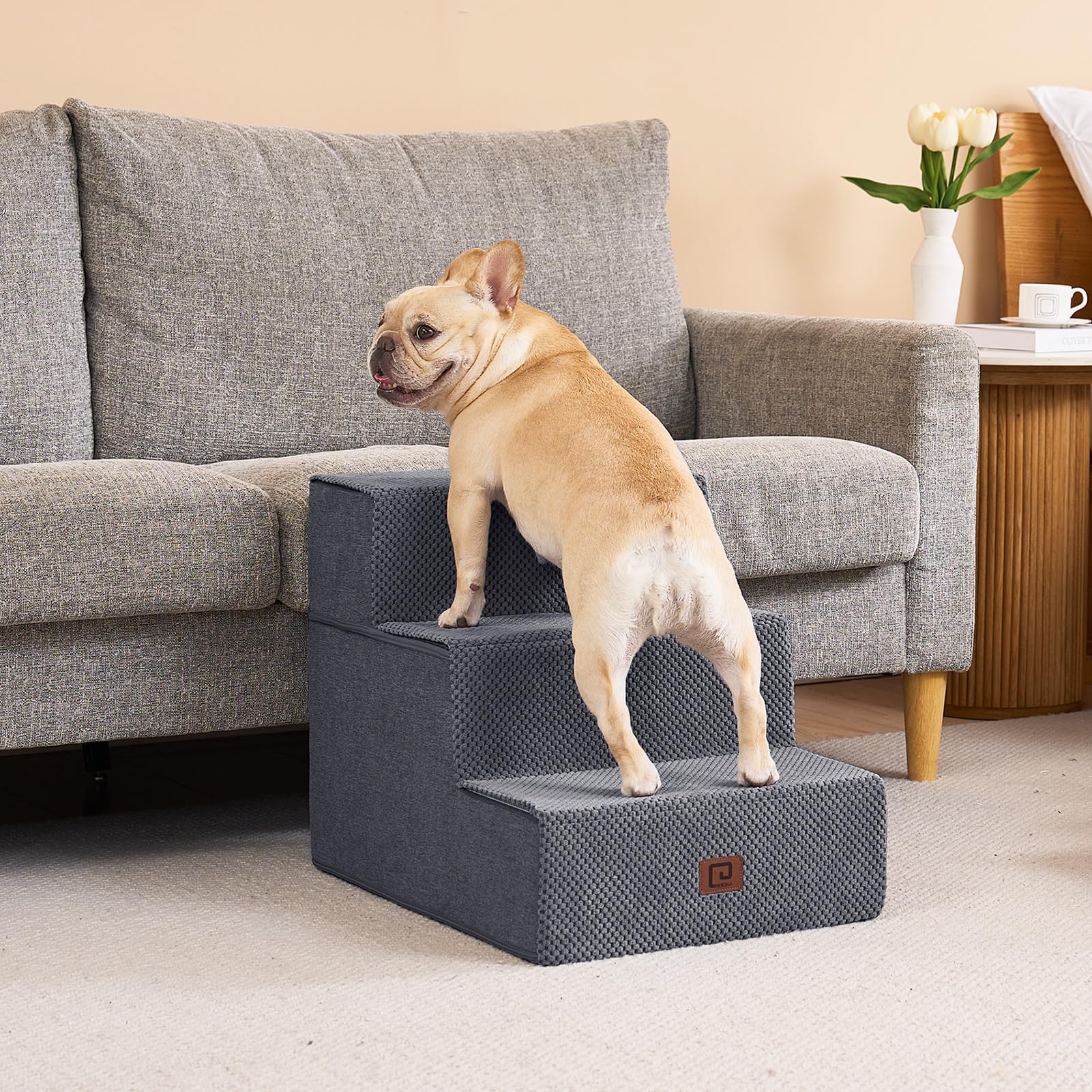 Eheyciga Dog Stairs For Small Dogs 16.5   H, 3-Step Extra Wide Dog Steps For Couch Sofa And Chair, Pet Steps For Small Dogs And
