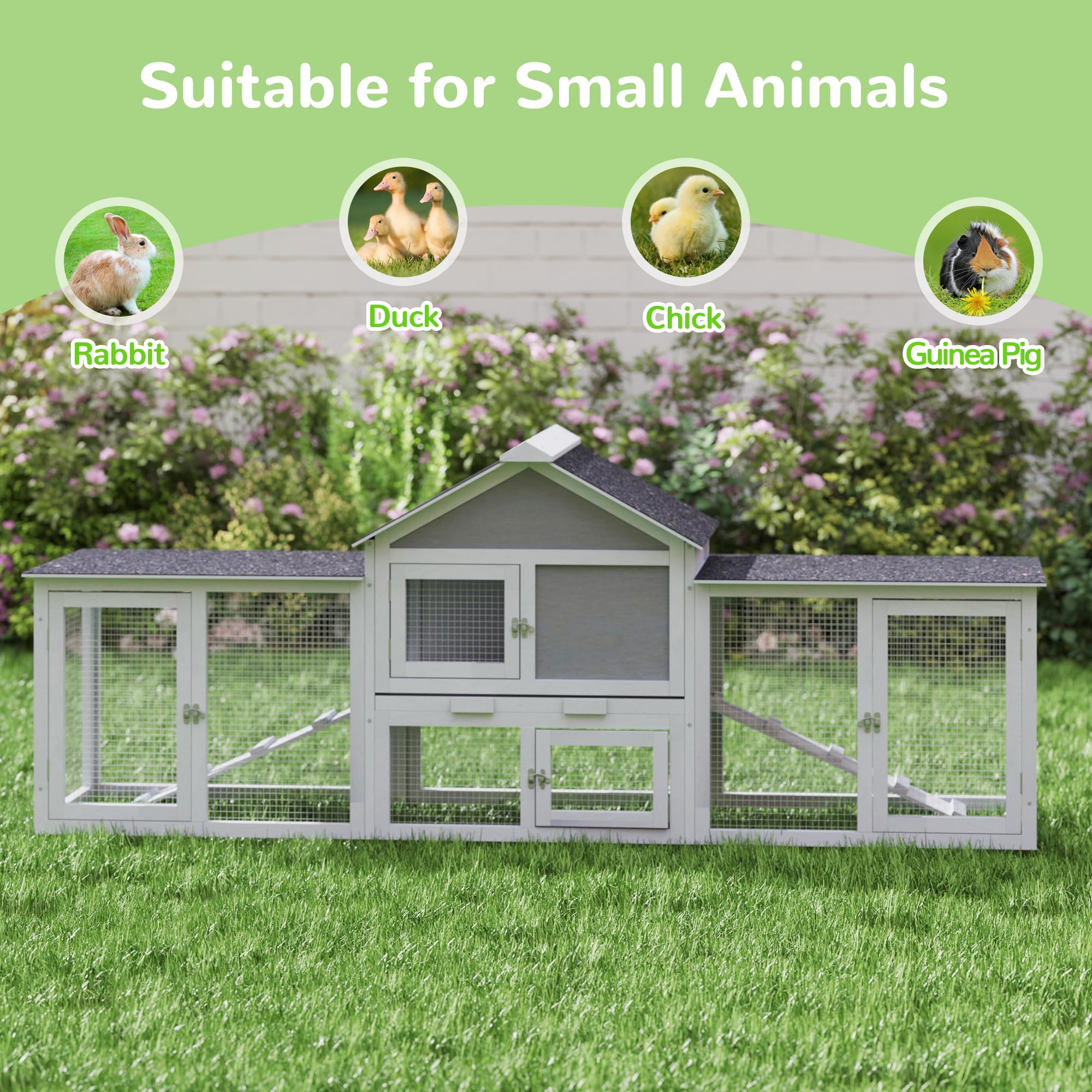 82.5    Large Wooden Rabbit Hutch Outdoor Easy To Assemble Rabbit Cage And Durable Bunny Hutch Indoor With Cleaning Tray & Water