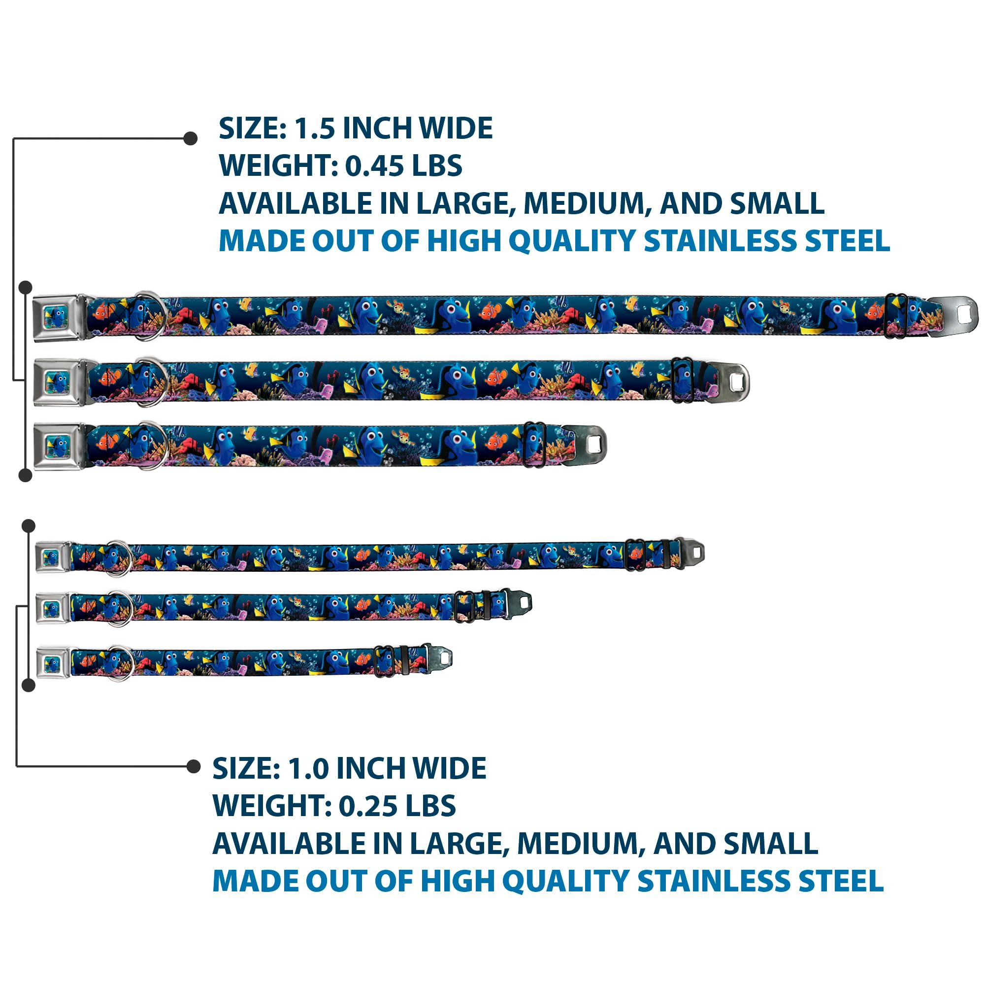 Buckle-Down Dog Collar Seatbelt Buckle Dory Poses Friends Under The Sea 15 To 26 Inches 1.0 Inch Wide