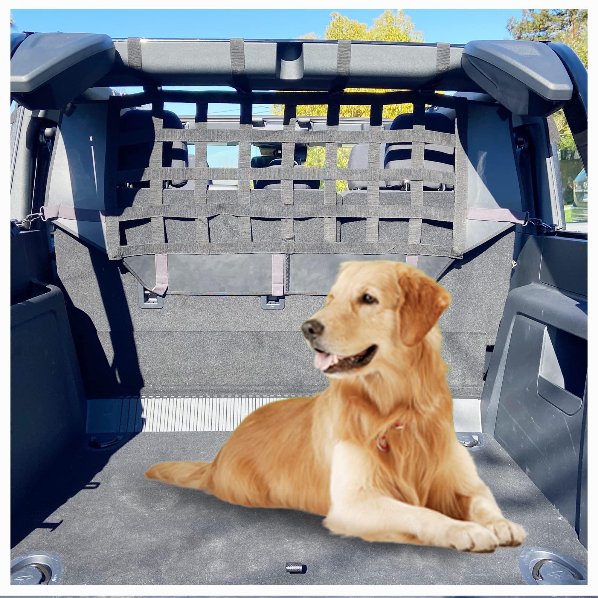 Sukemichi Dog Car Barrier For Bronco, Dog Barrier Car Net Mesh Divider Restraint Trunk Cargo Area For 2021-2025 Ford Bronco Acce