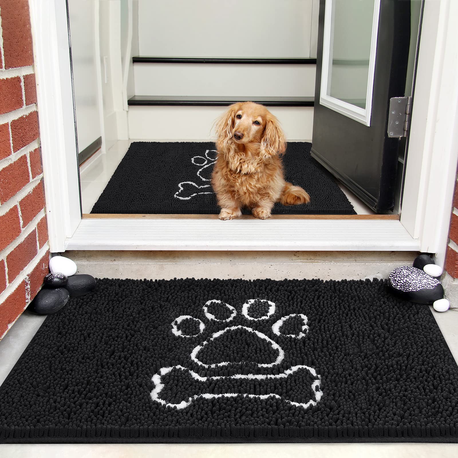 Arogan Chenille Doormats Black, Dog Indoor Entrance Mats, Washable Mud Entry Mats 30X48 Inch